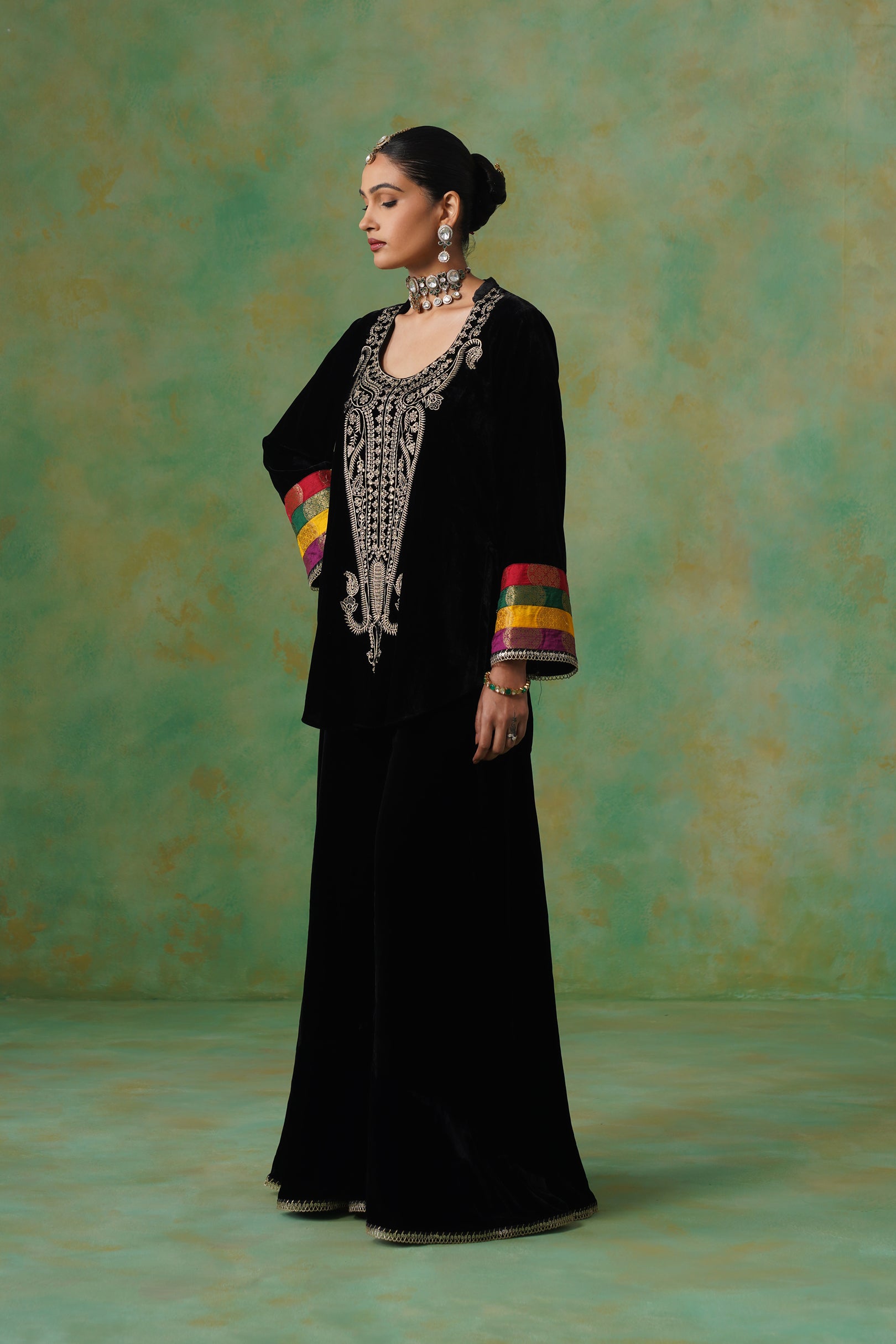 Miraya Embroidered Velvet Sharara Set