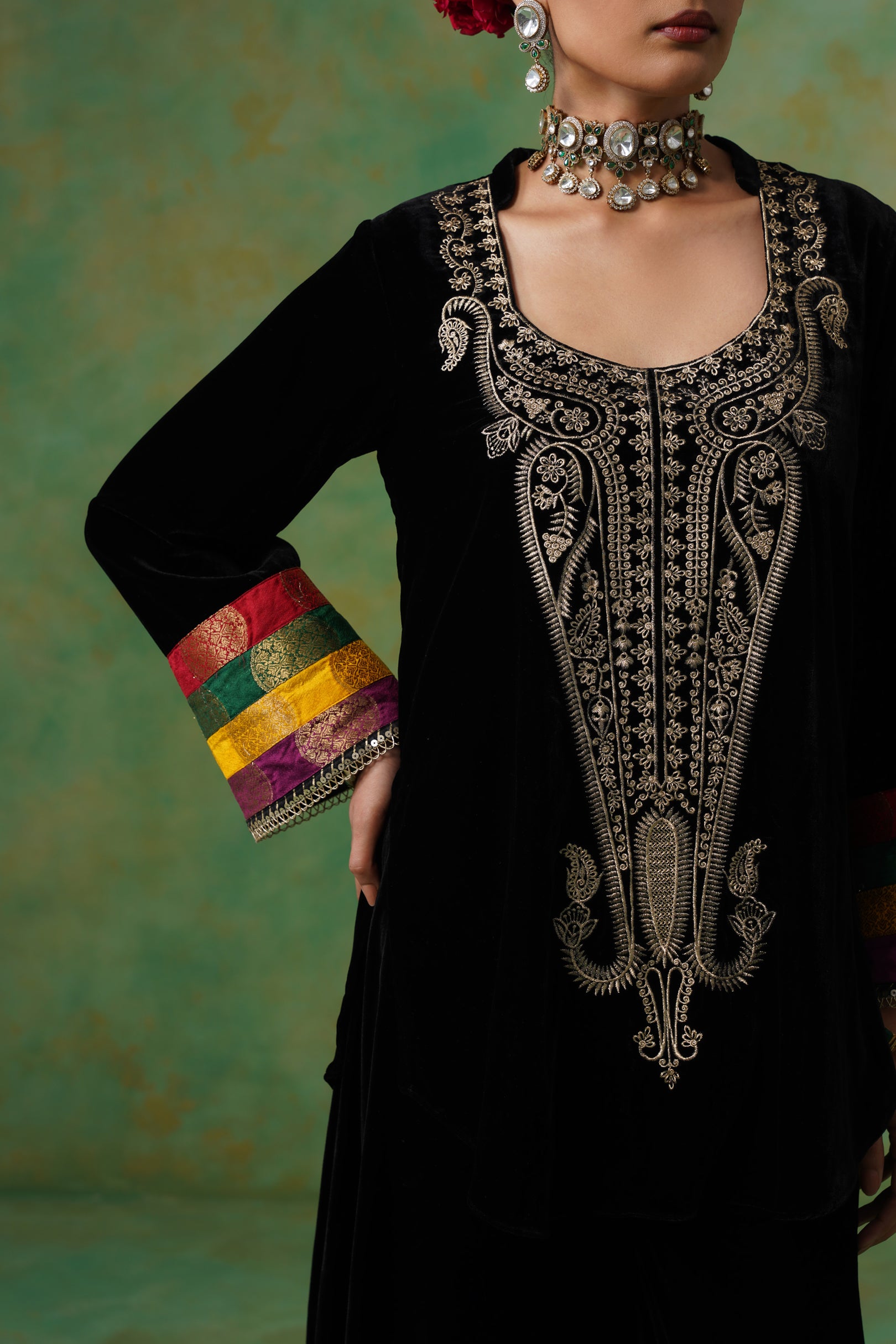 Miraya Embroidered Velvet Sharara Set