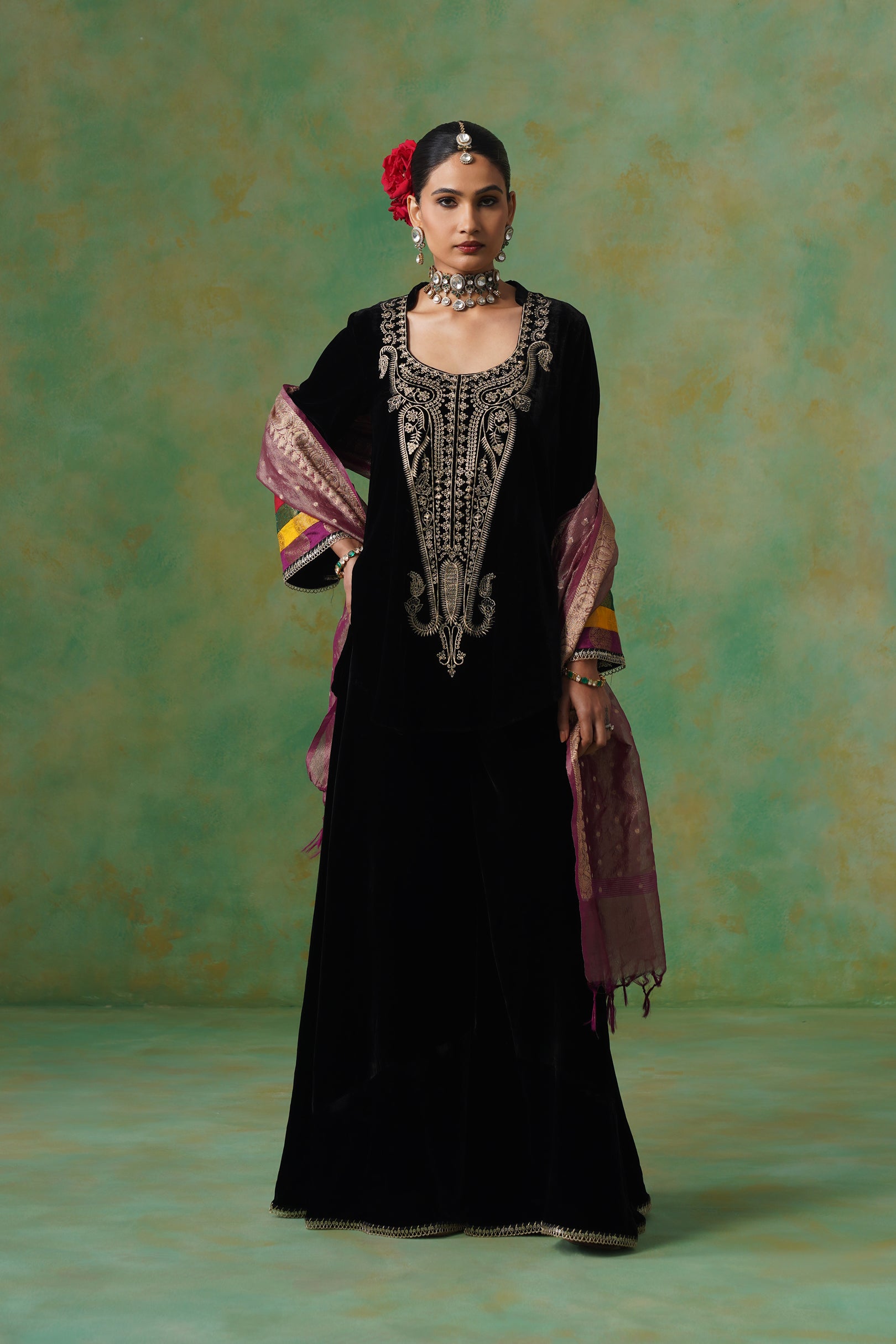Miraya Embroidered Velvet Sharara Set