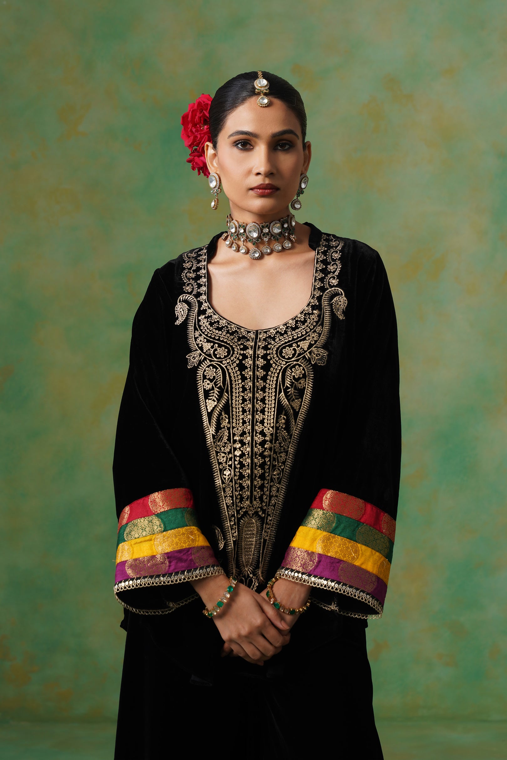 Miraya Embroidered Velvet Sharara Set