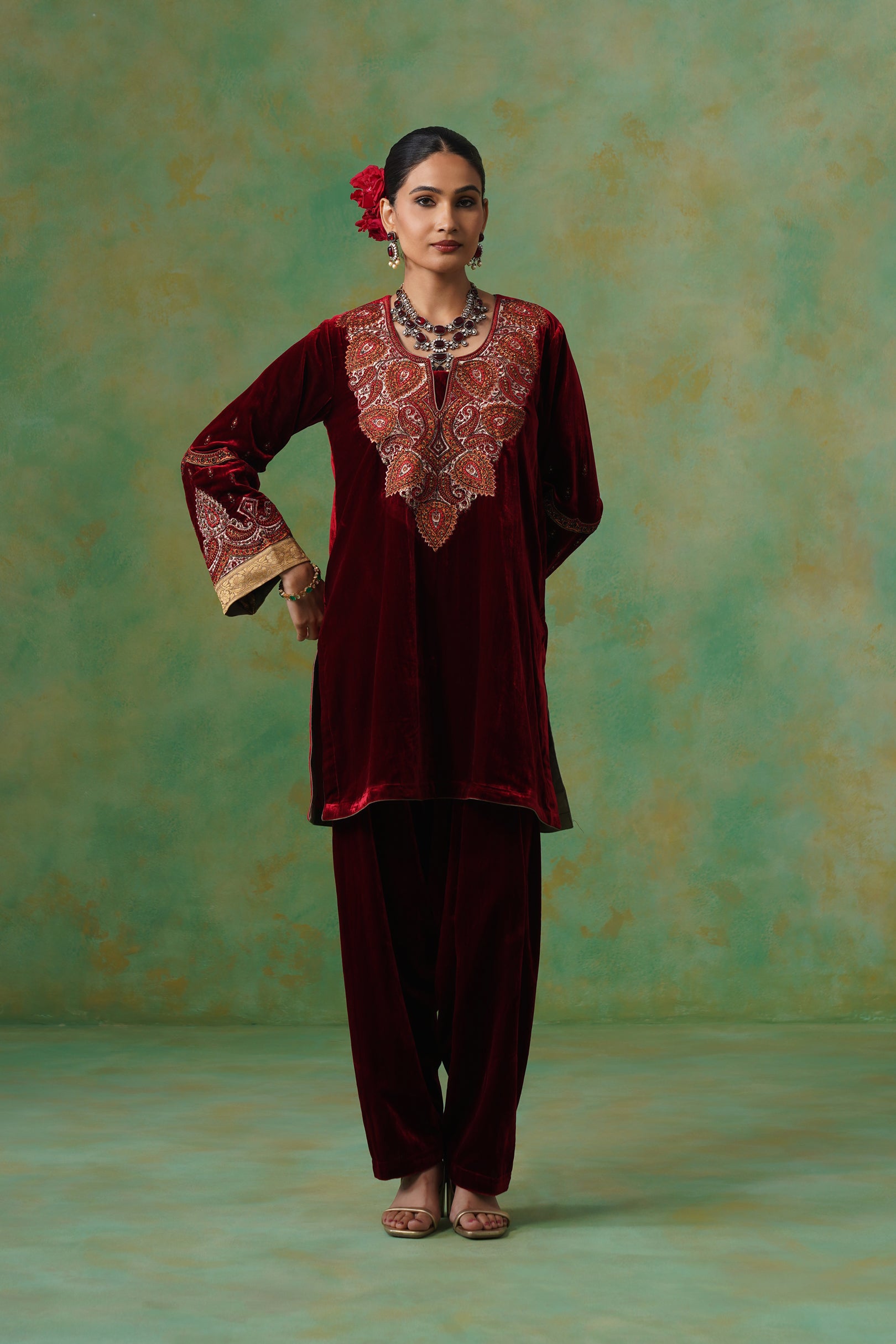 Jaya Embroidered Velvet Suit Set