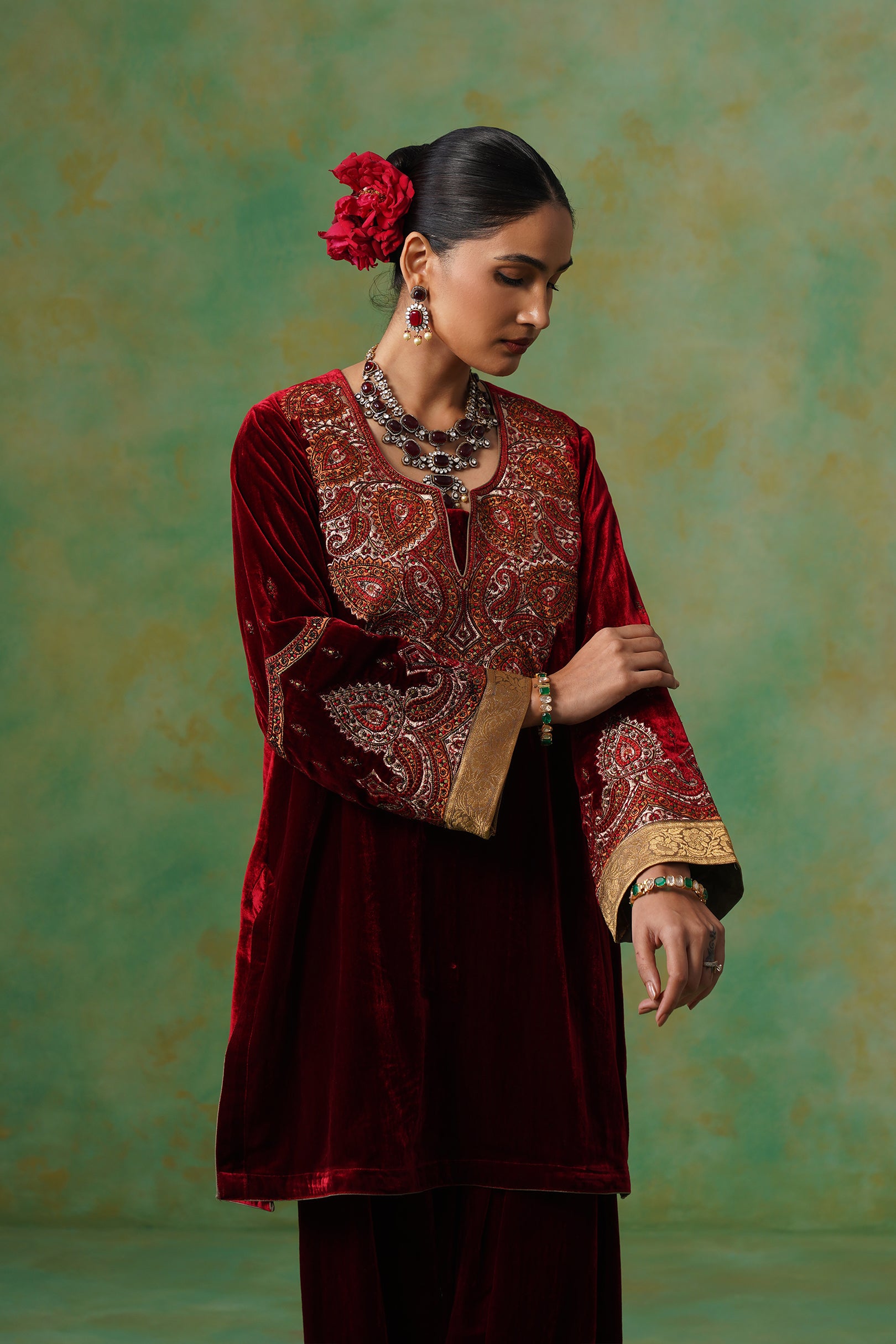 Jaya Embroidered Velvet Suit Set