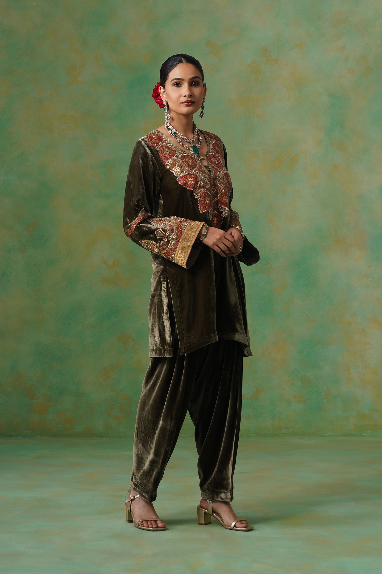 Girija Embroidered Velvet Suit Set