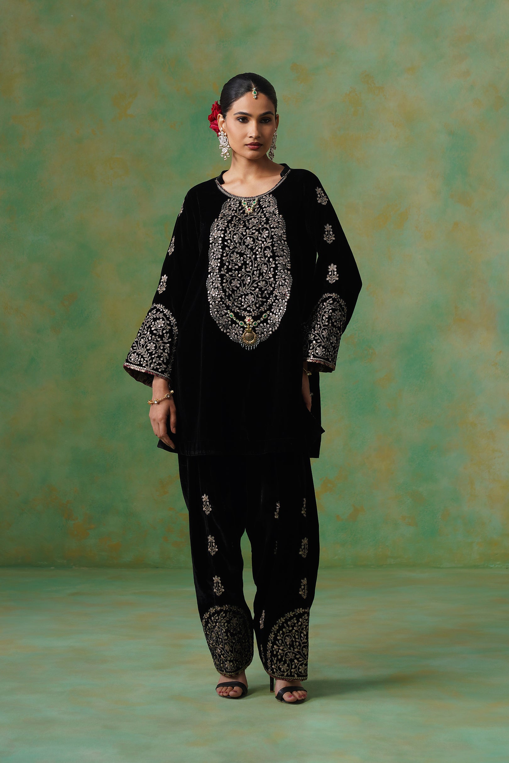 Anika Velvet Embroidered Matching Set