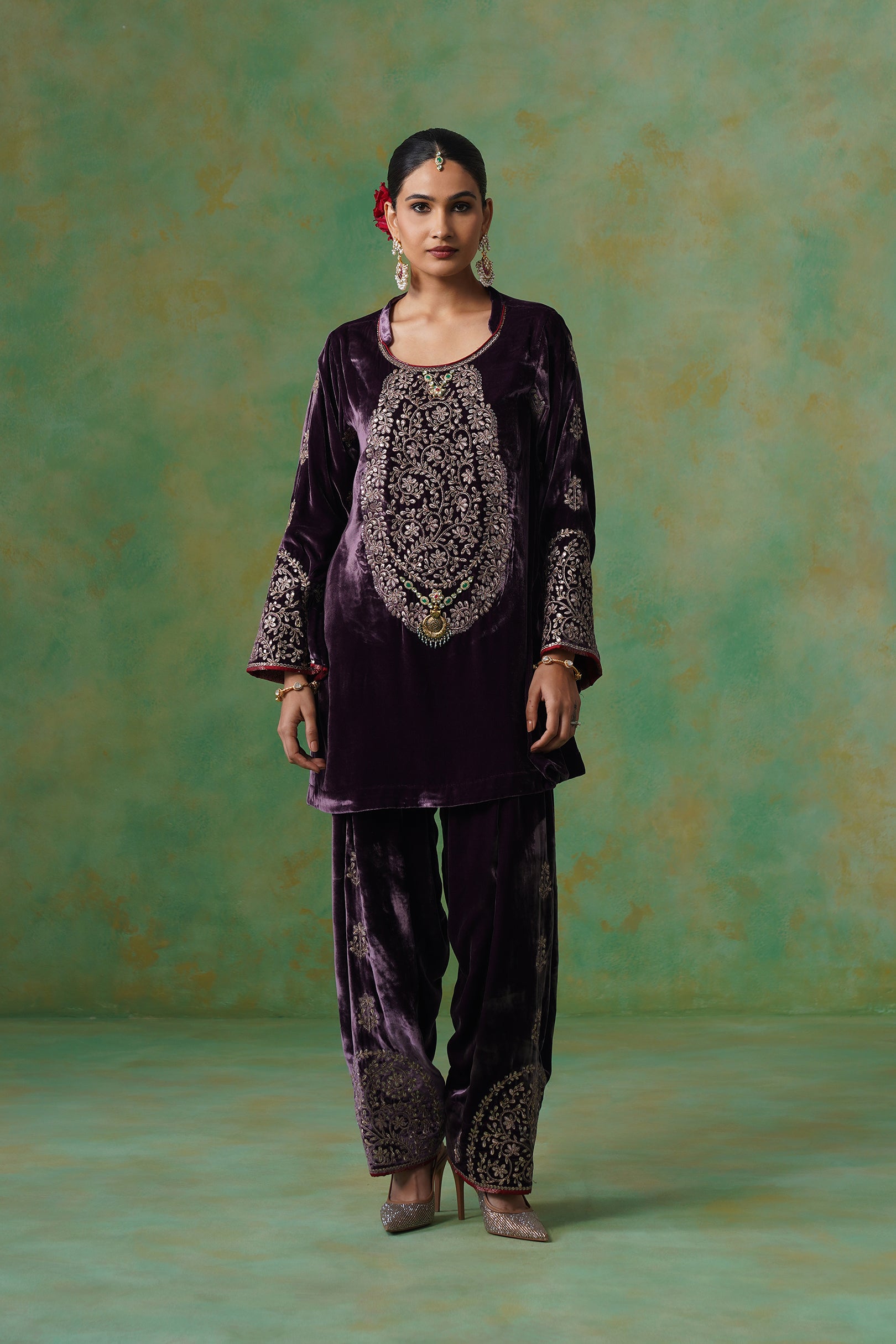 Kripa Velvet Embroidered Matching Set