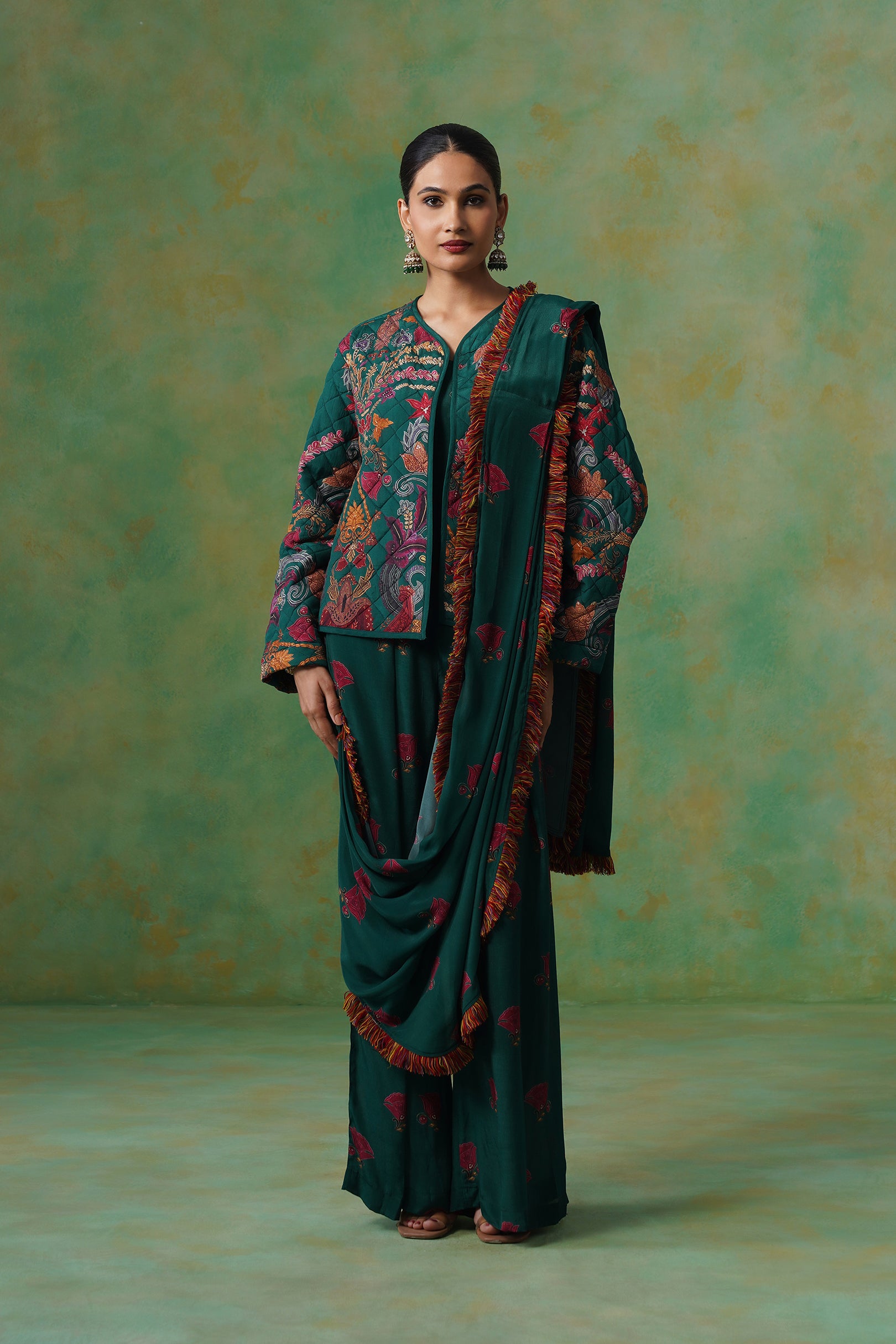 Dhara Palazzo Pant Saree With Quilted Jacket
