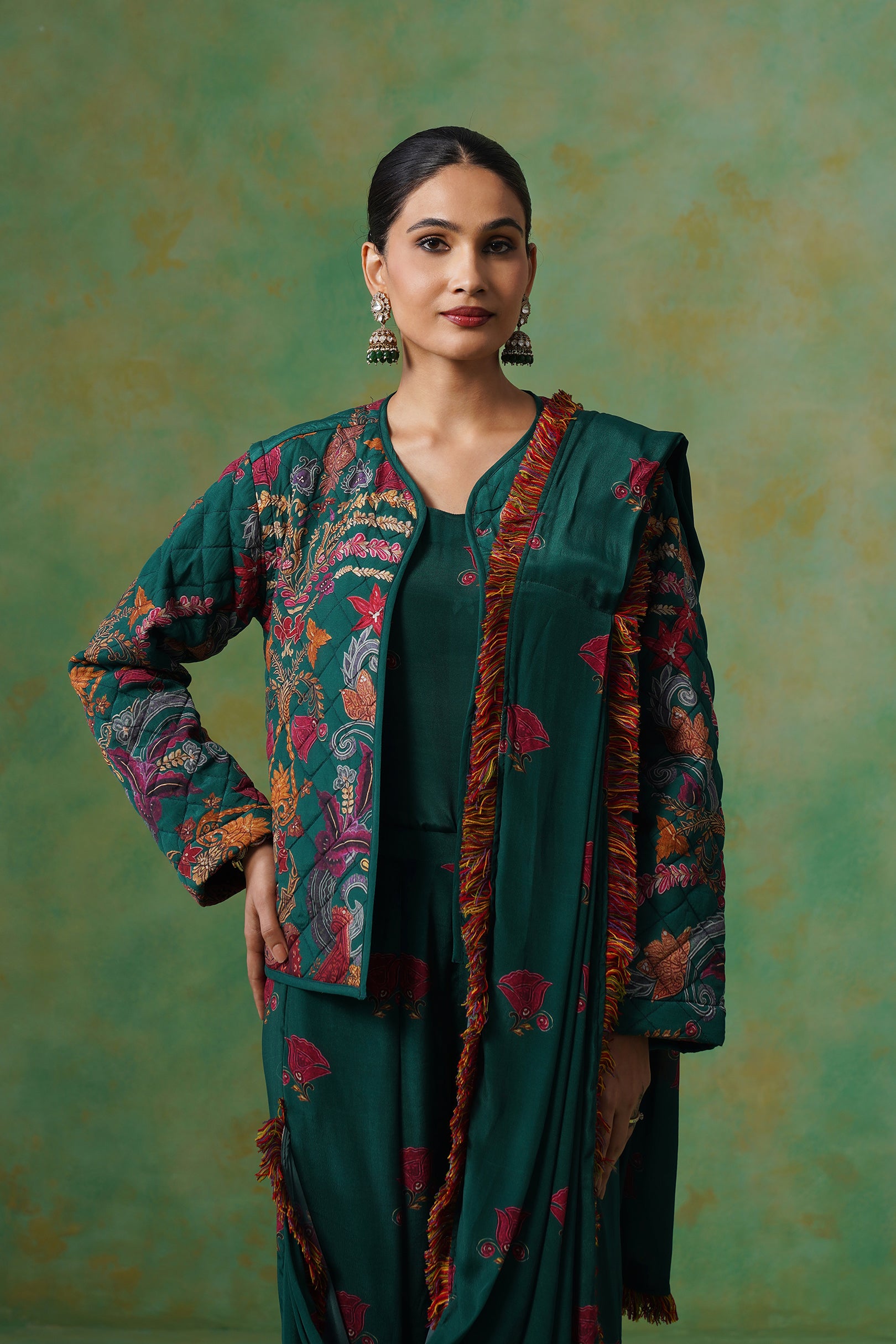 Dhara Palazzo Pant Saree With Quilted Jacket