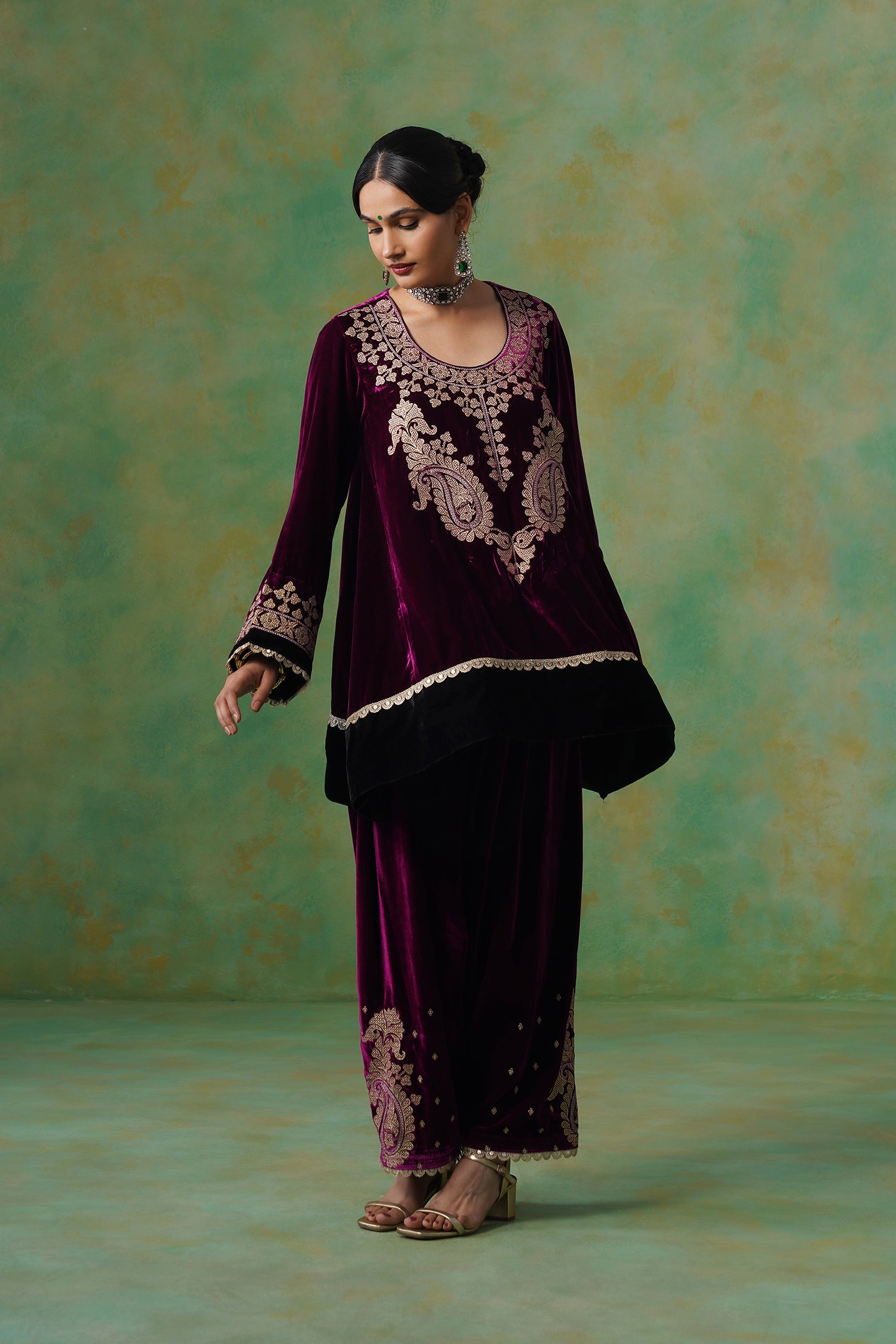 Umika Velvet Embroidered Suit Set