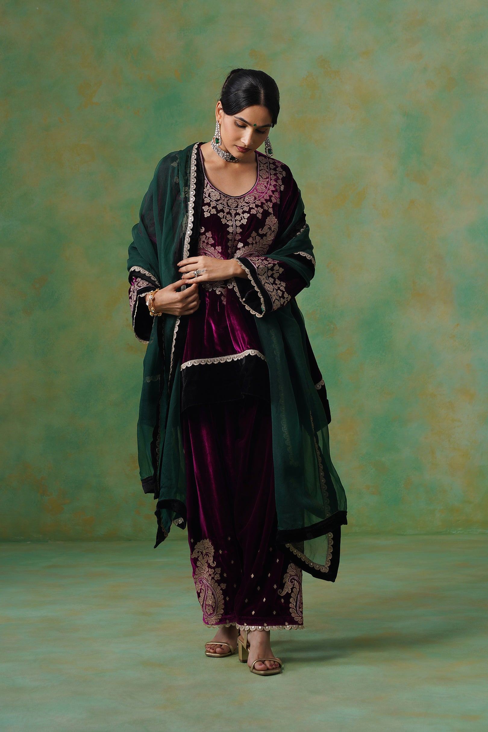 Umika Velvet Embroidered Suit Set