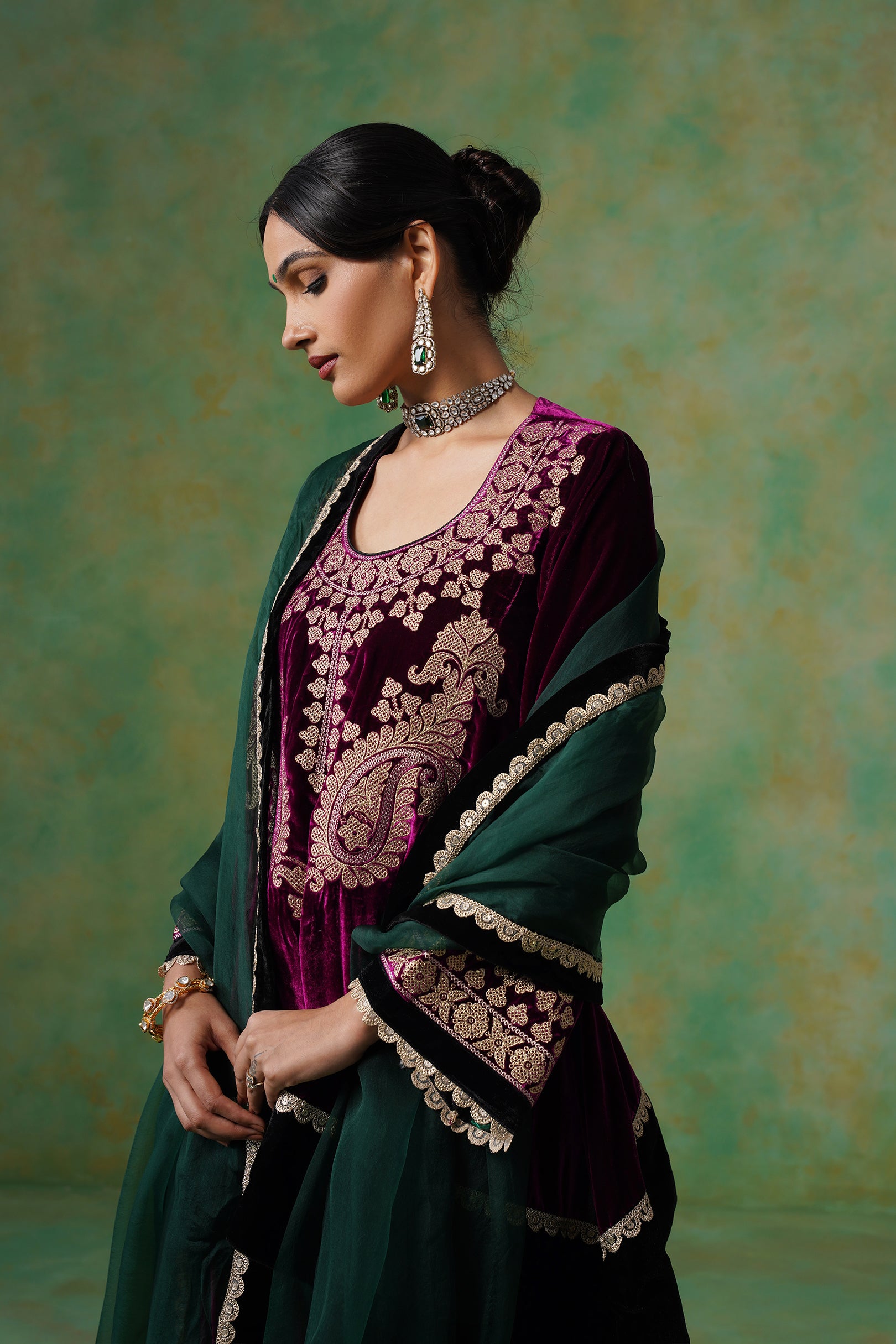 Umika Velvet Embroidered Suit Set