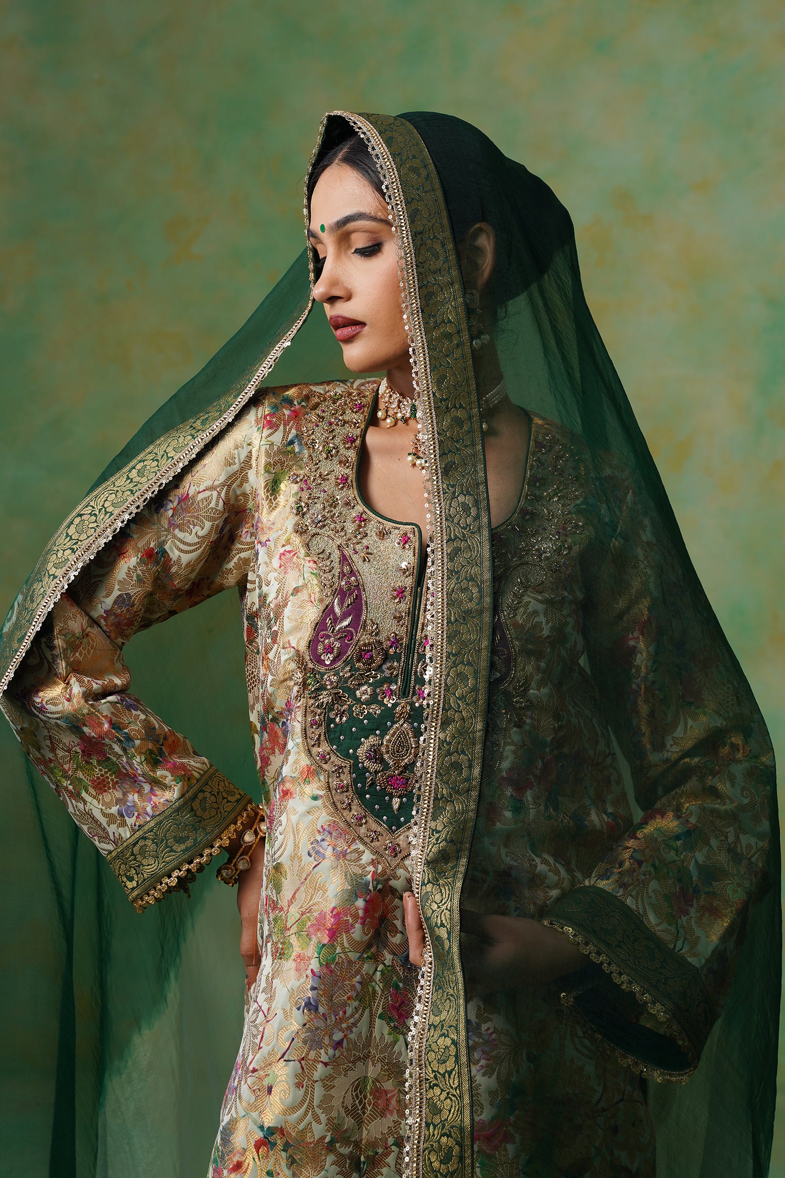 Tulsi Brocade Hand Embroidered Suit Set