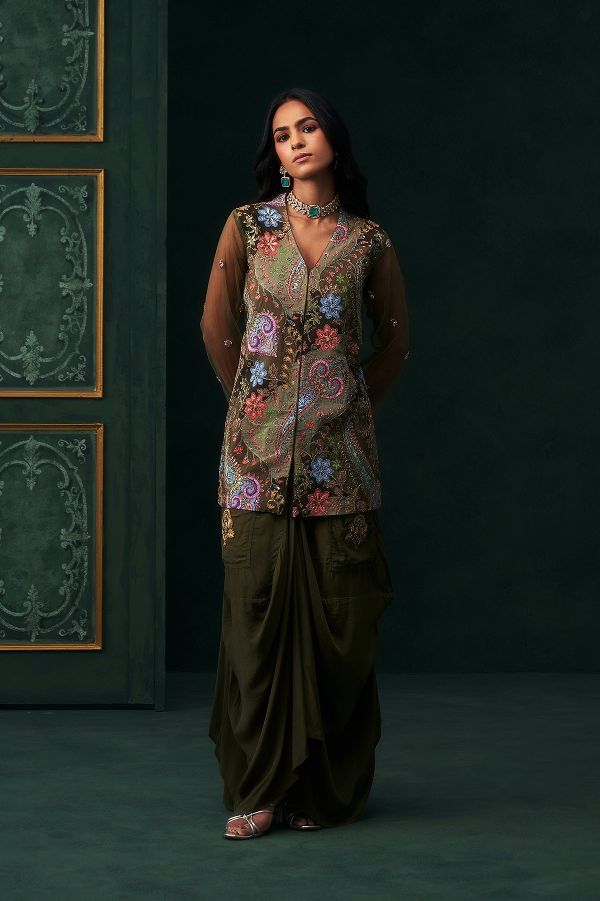 Elham Crepe Embroidered Matching Set