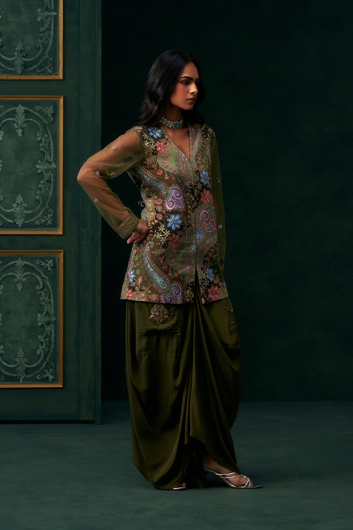 Elham Crepe Embroidered Matching Set