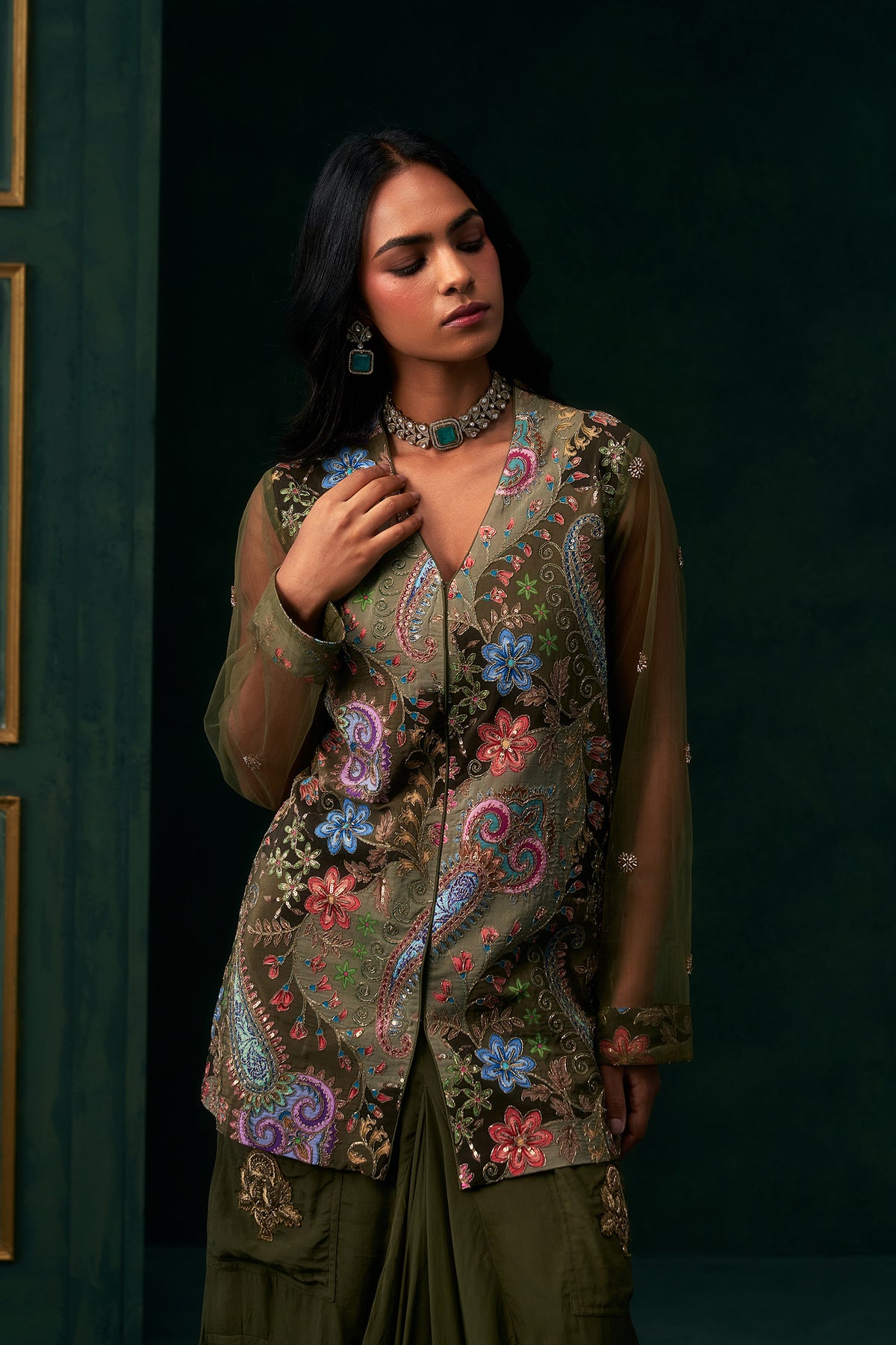 Elham Crepe Embroidered Matching Set