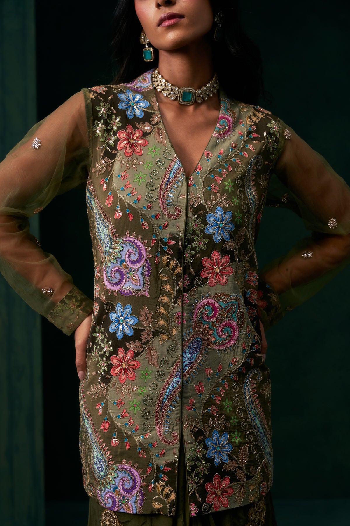 Elham Crepe Embroidered Matching Set