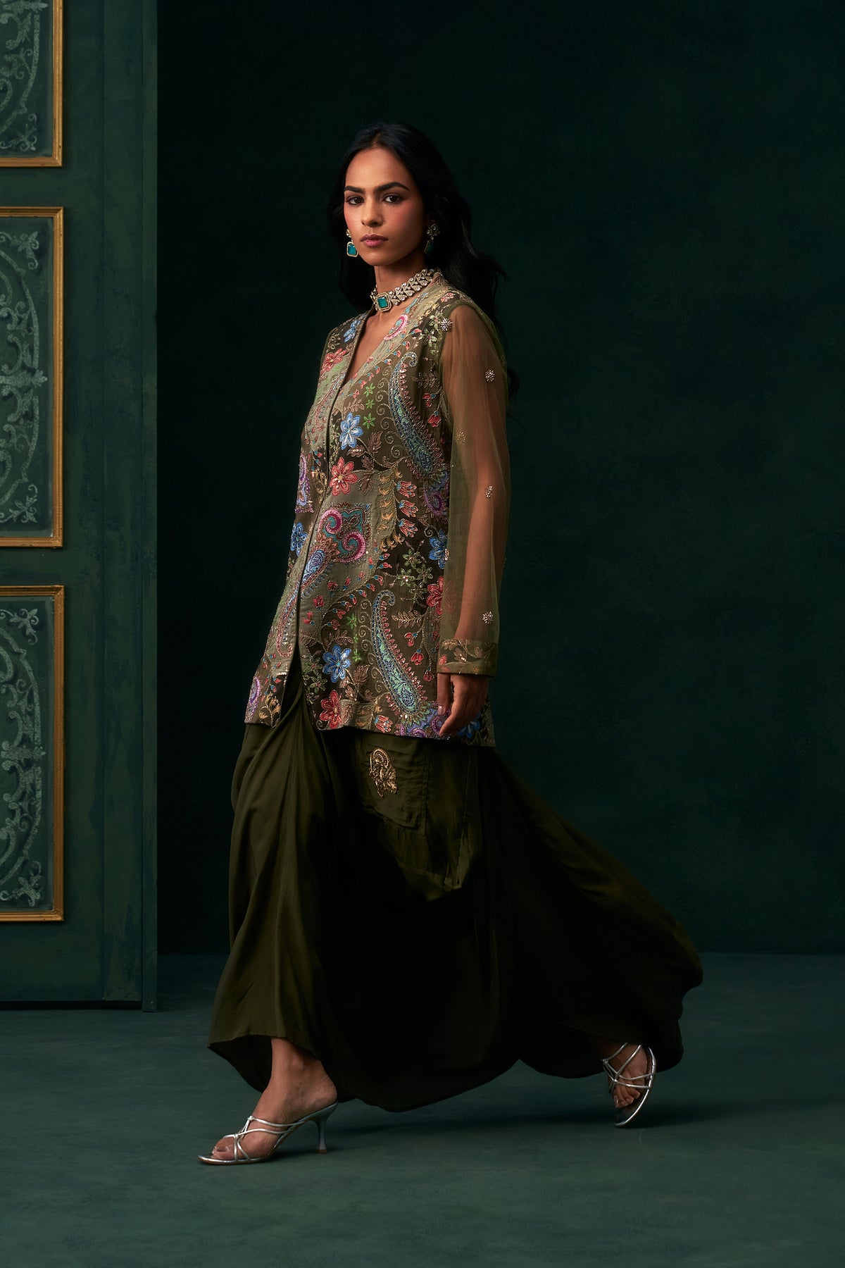 Elham Crepe Embroidered Matching Set