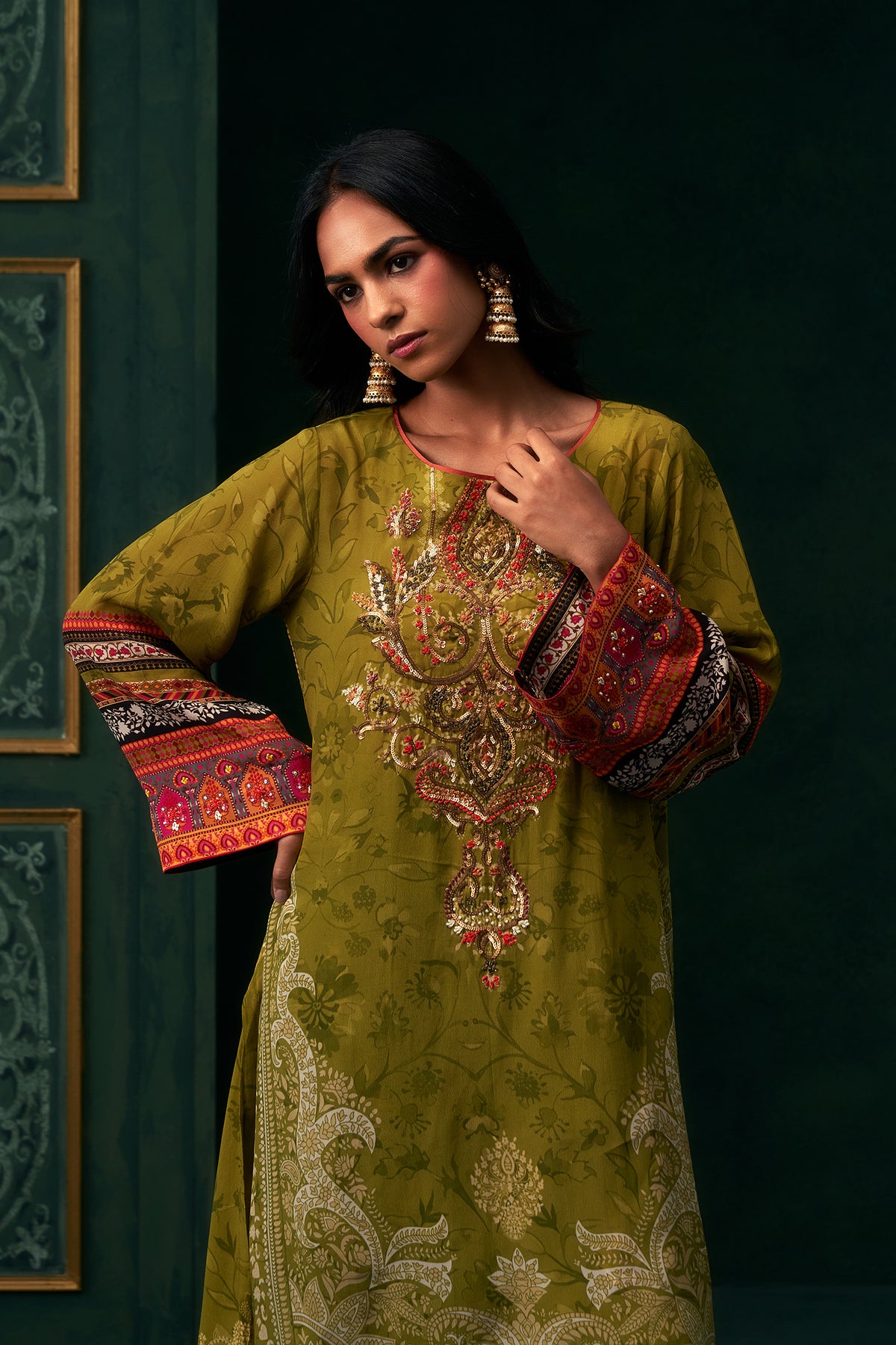 Anora Crepe Printed Hand Embroidered Suit Set