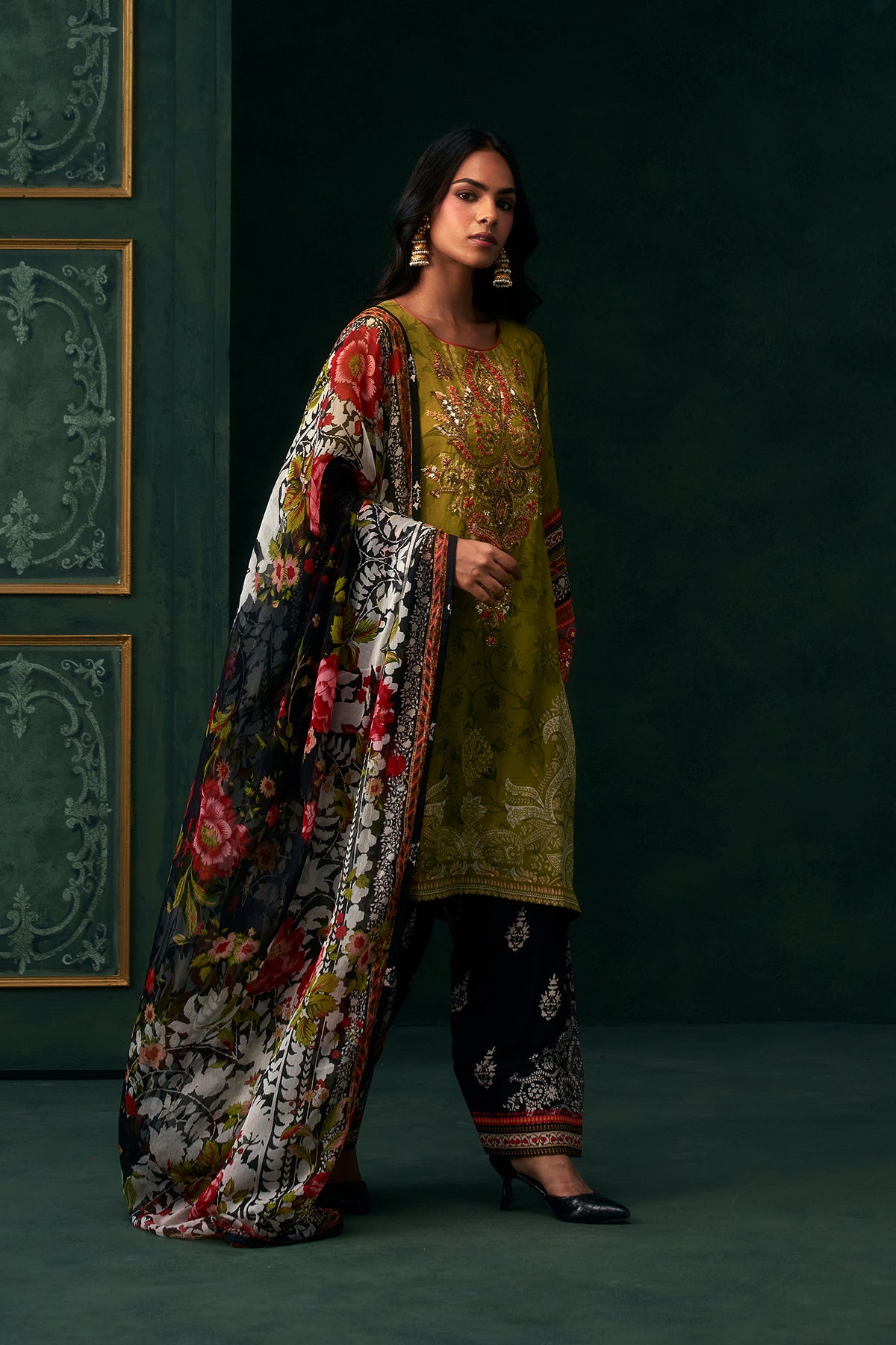 Anora Crepe Printed Hand Embroidered Suit Set