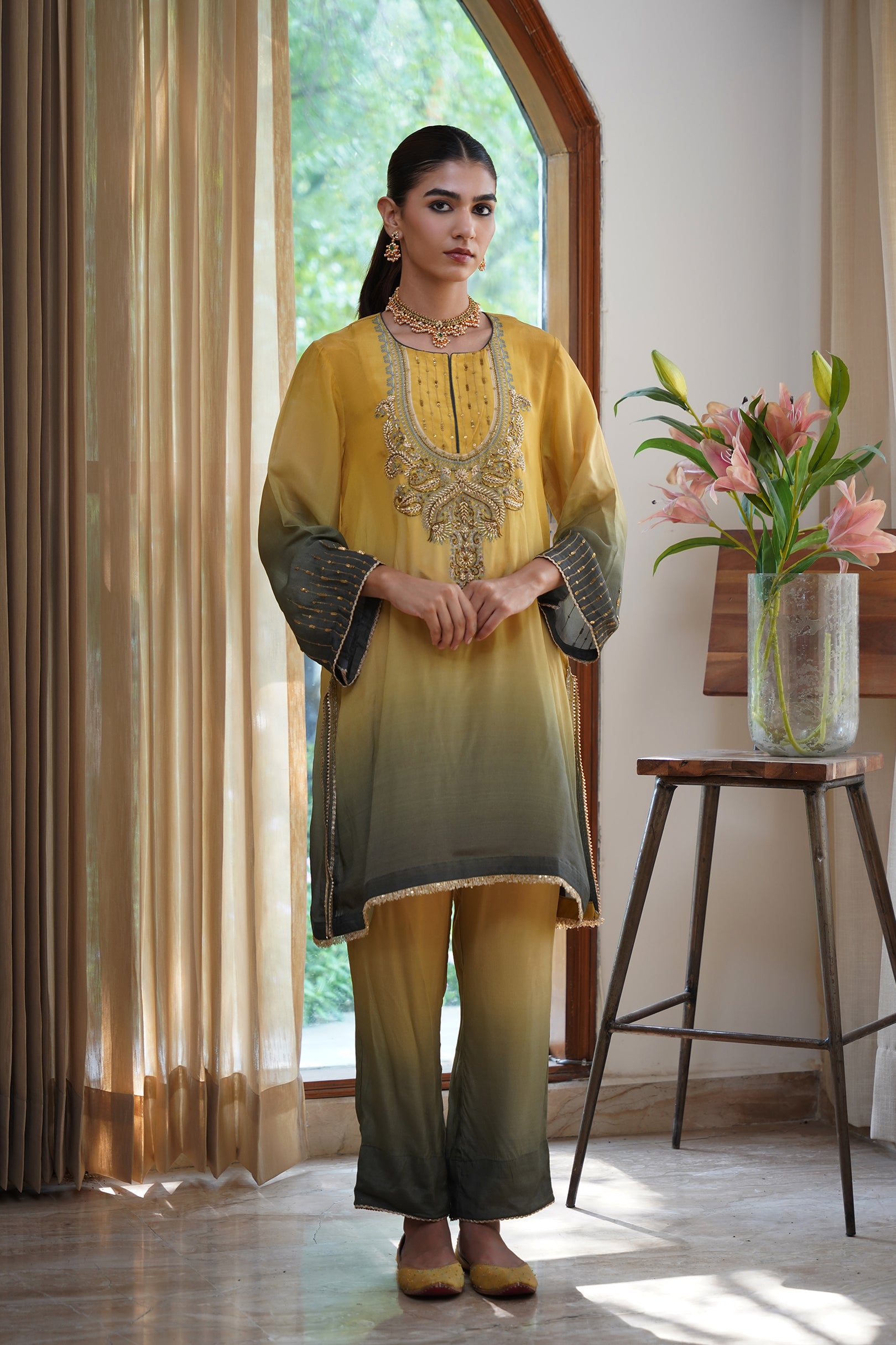 Ruhani Hand Embroidered Crepe Printed Matching Set