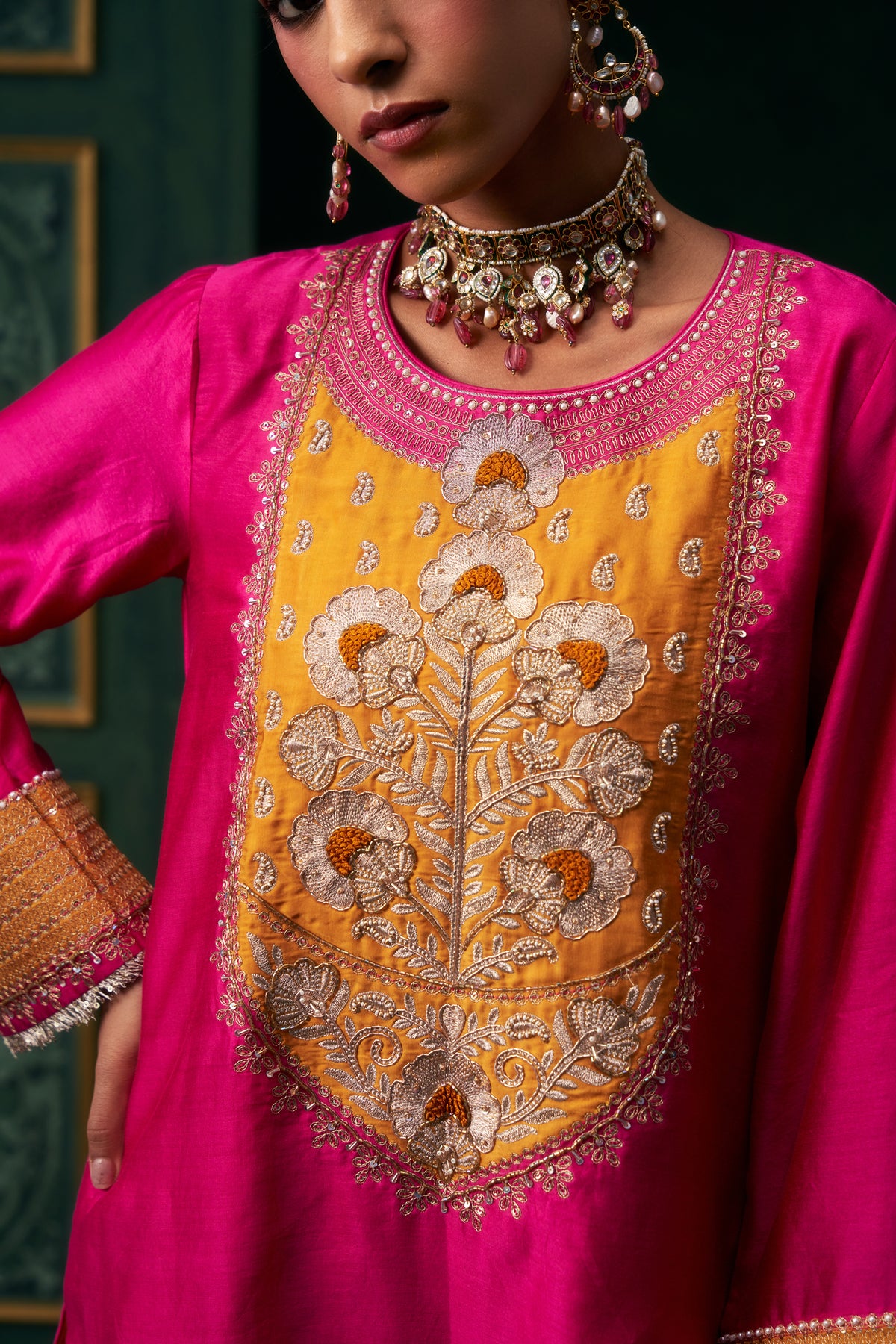 Aabira Chanderi Satin Embroidered Suit Set