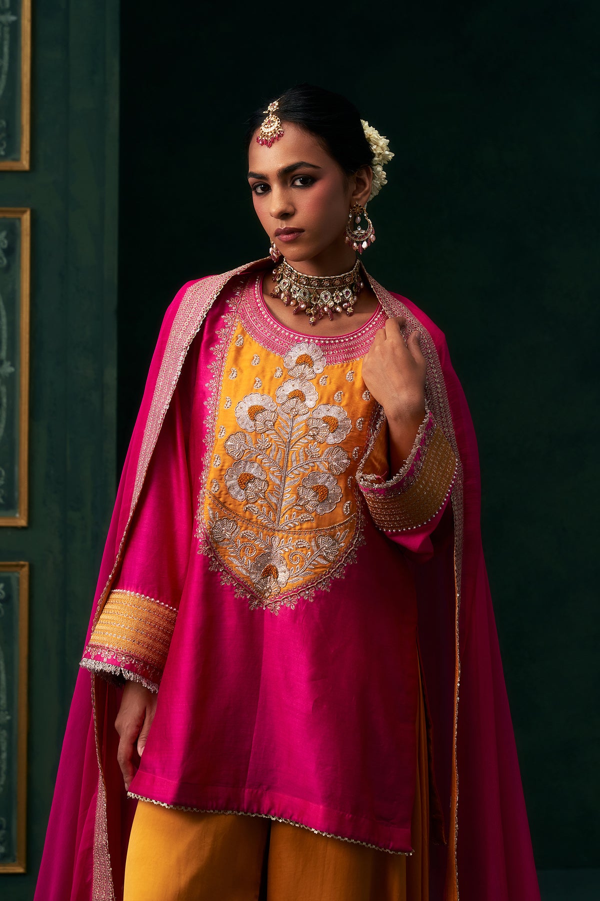 Aabira Chanderi Satin Embroidered Suit Set