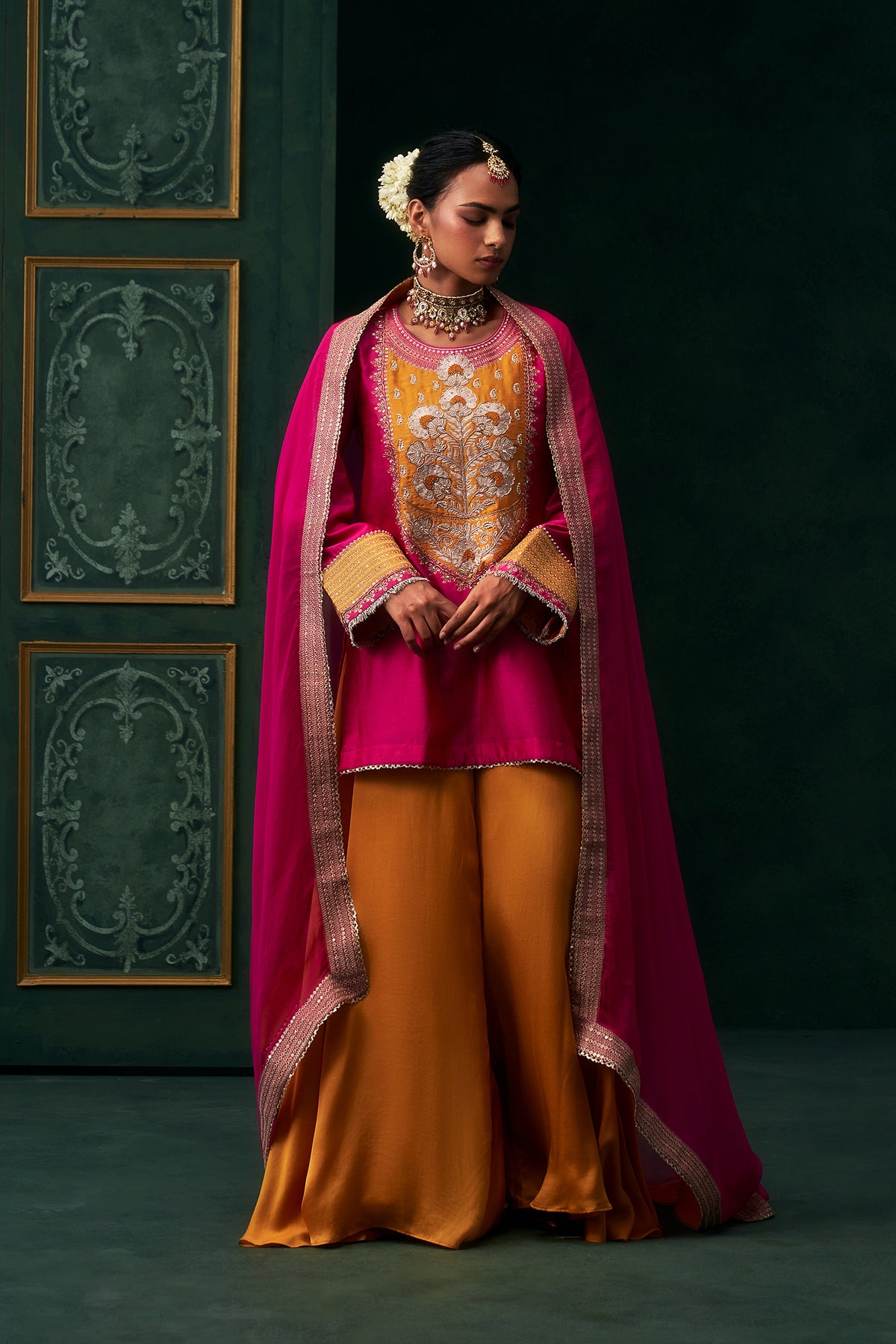 Aabira Chanderi Satin Embroidered Suit Set