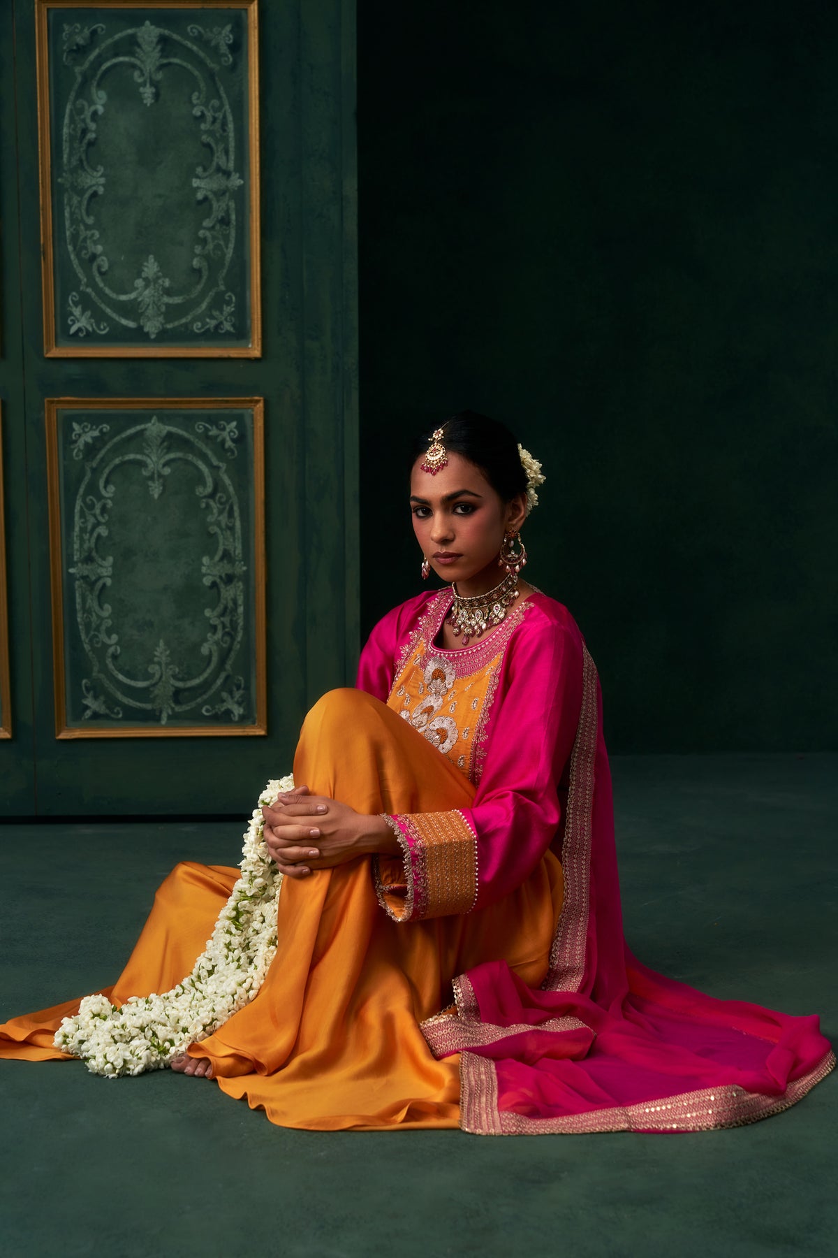 Aabira Chanderi Satin Embroidered Suit Set