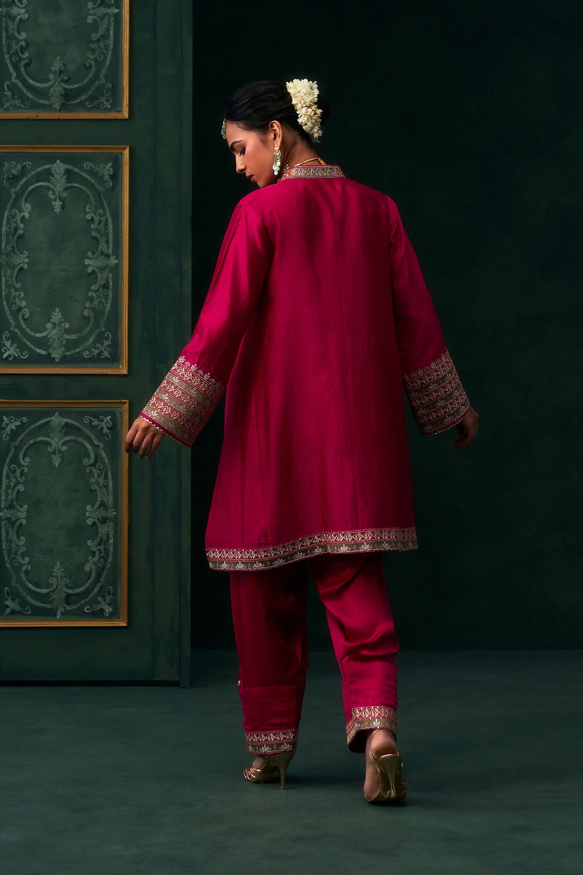 Zehra Chanderi Satin Embroidered Suit Set