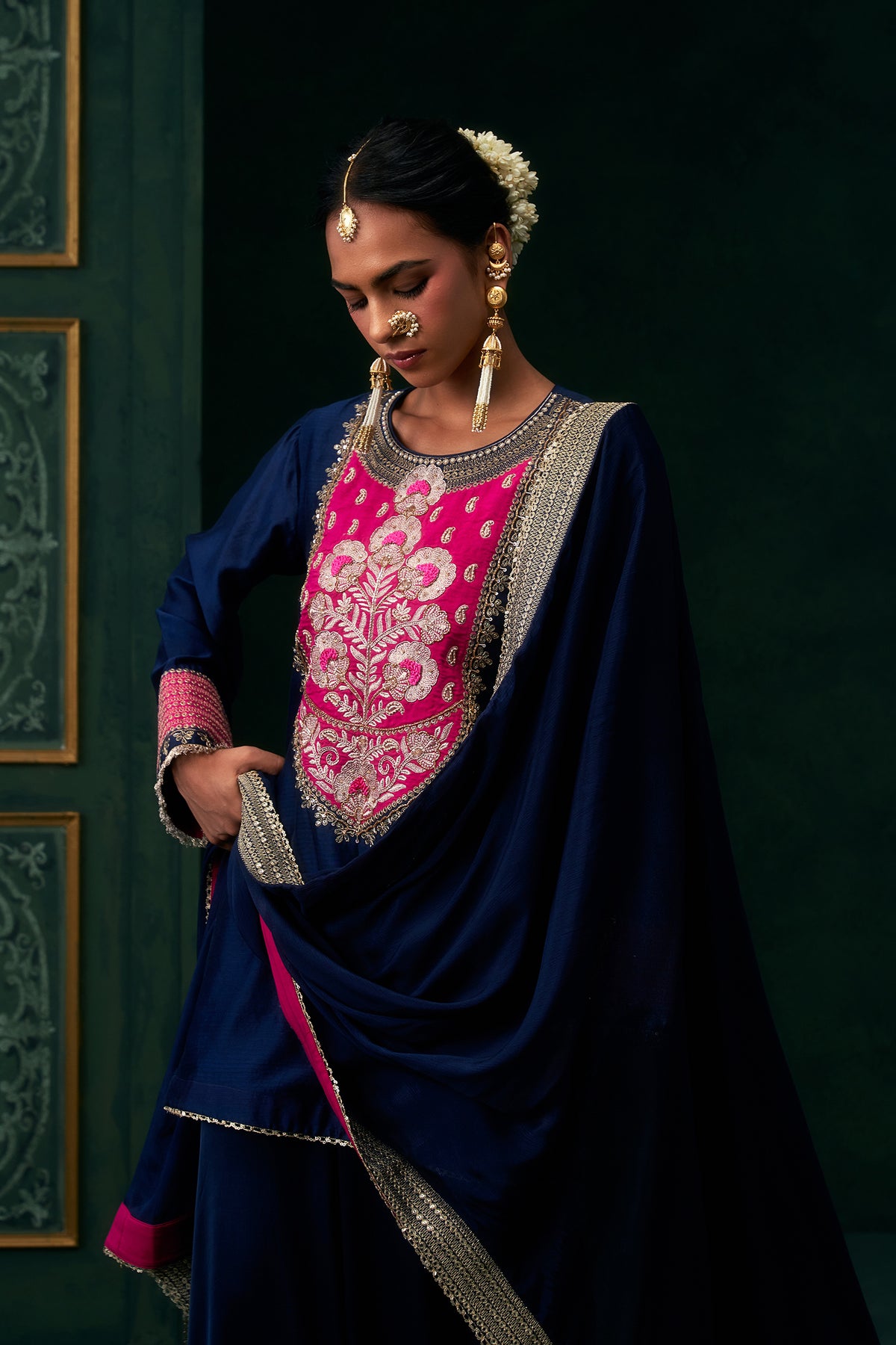 Zunaira Chanderi Satin Embroidered Suit Set