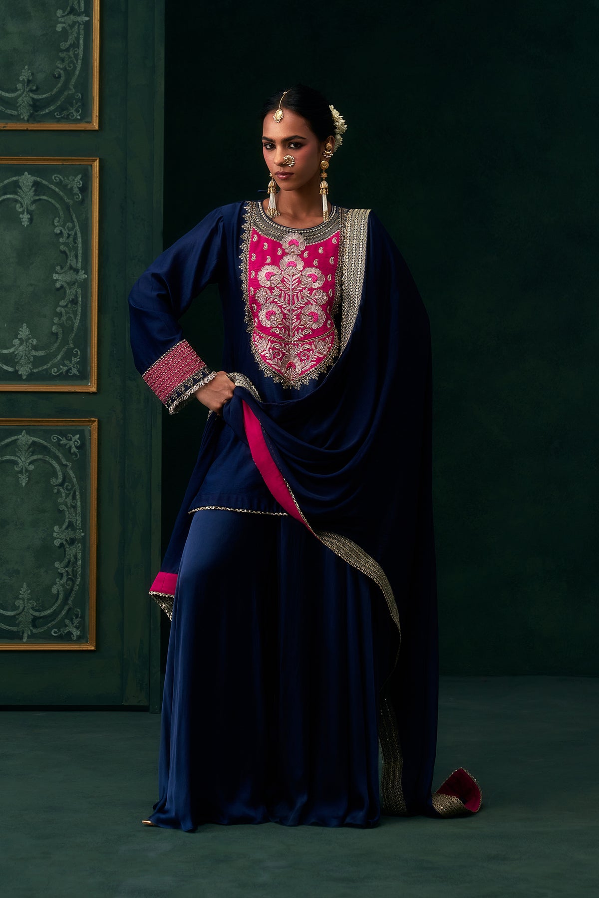 Zunaira Chanderi Satin Embroidered Suit Set