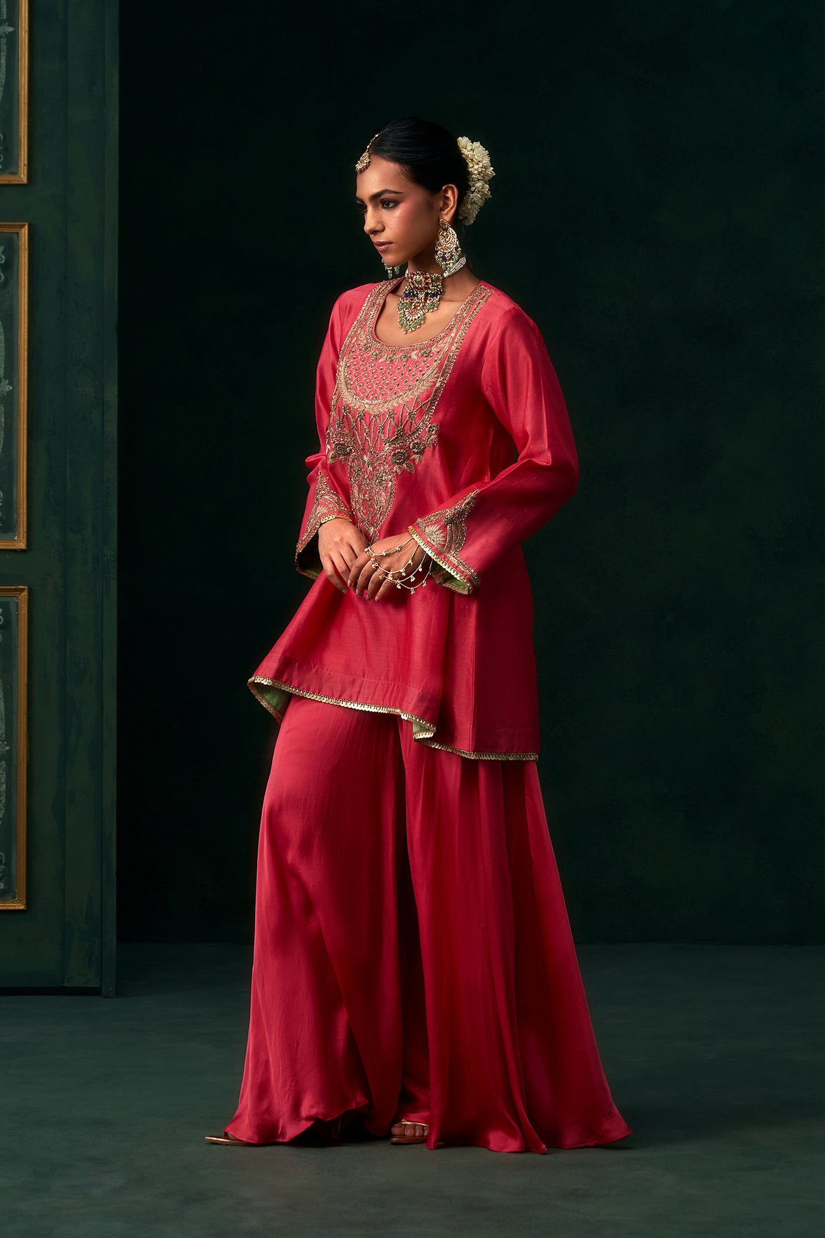 Liyana Chanderi Satin Embroidered Suit Set