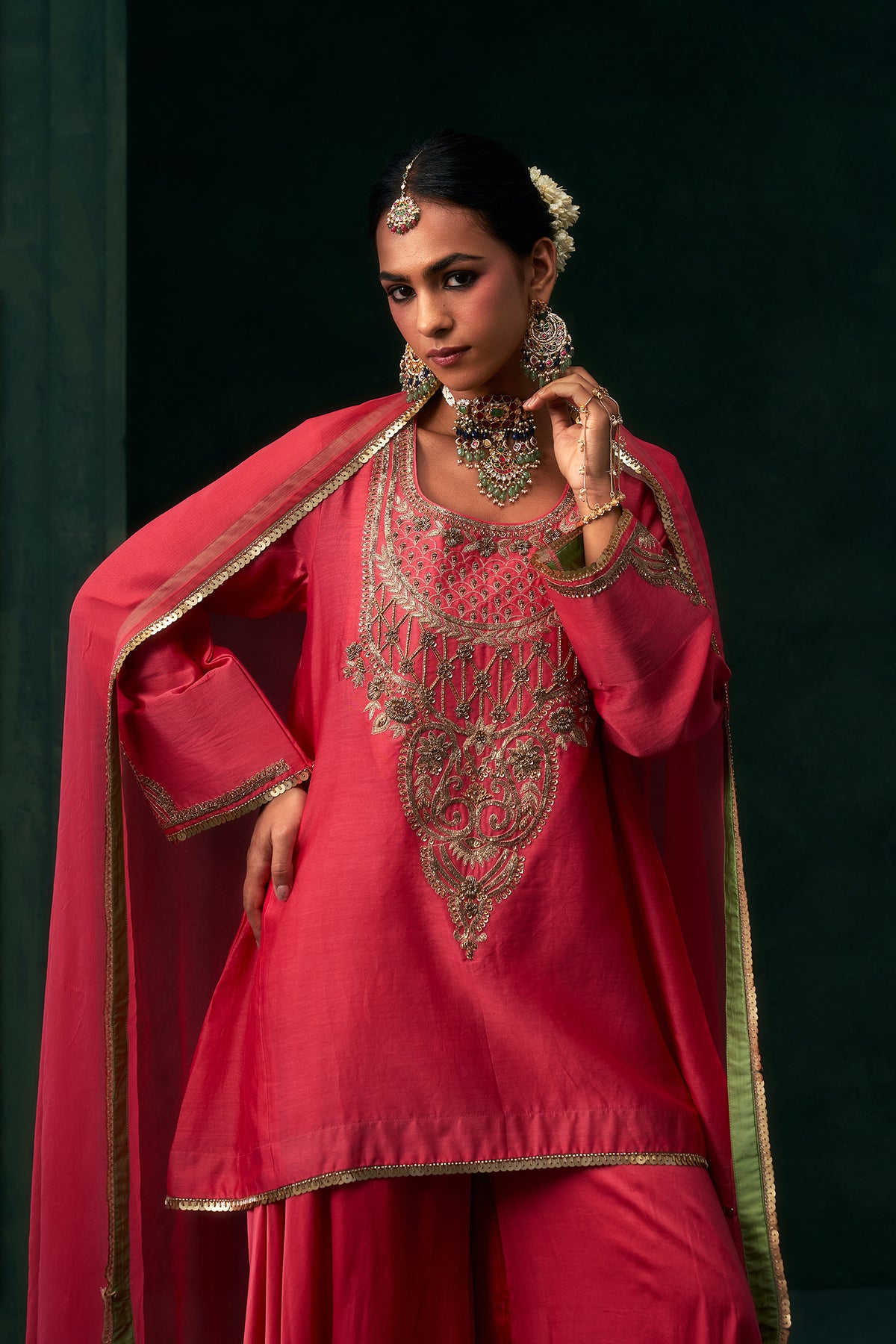 Liyana Chanderi Satin Embroidered Suit Set