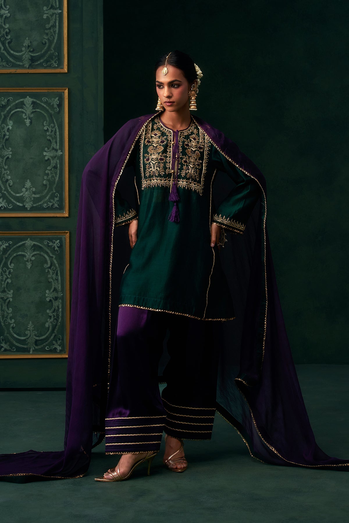Eshaal Chanderi Satin Embroidered Suit Set