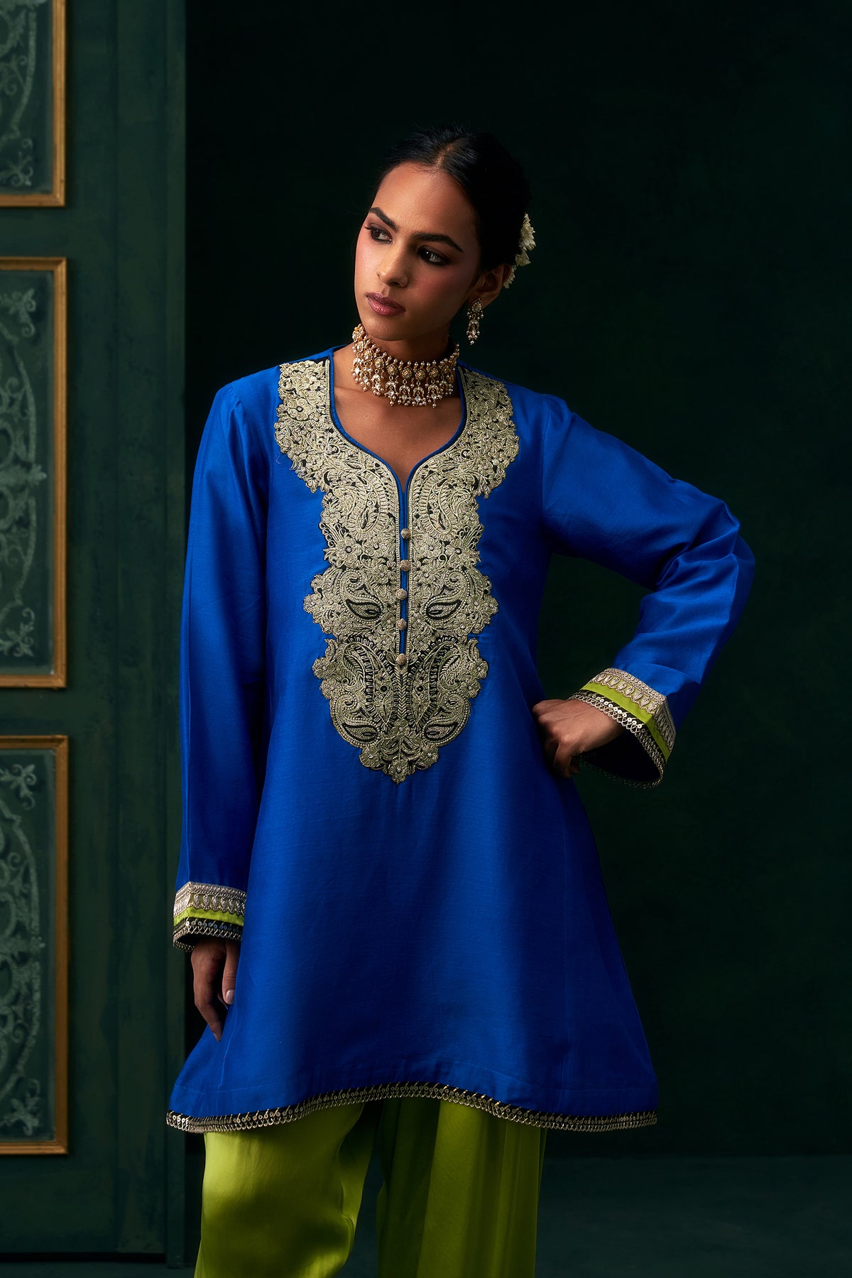 Aafiya Chanderi Satin Embroidered Suit Set