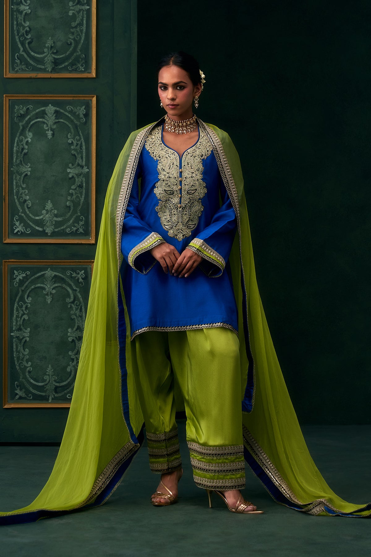 Aafiya Chanderi Satin Embroidered Suit Set