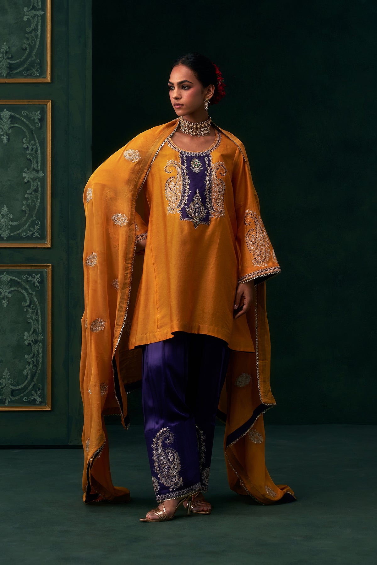 Mehrin Chanderi Satin Embroidered Suit Set