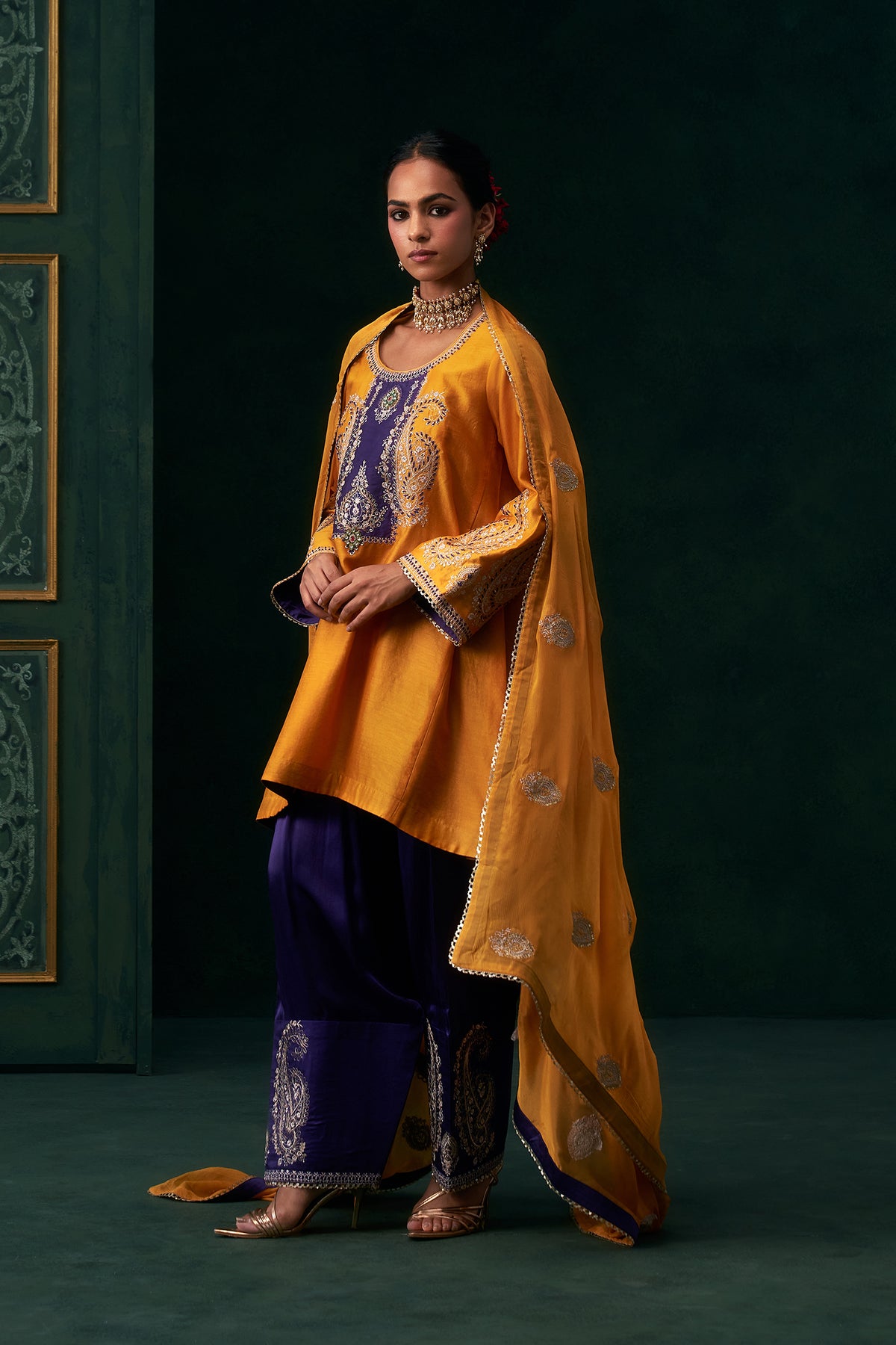 Mehrin Chanderi Satin Embroidered Suit Set