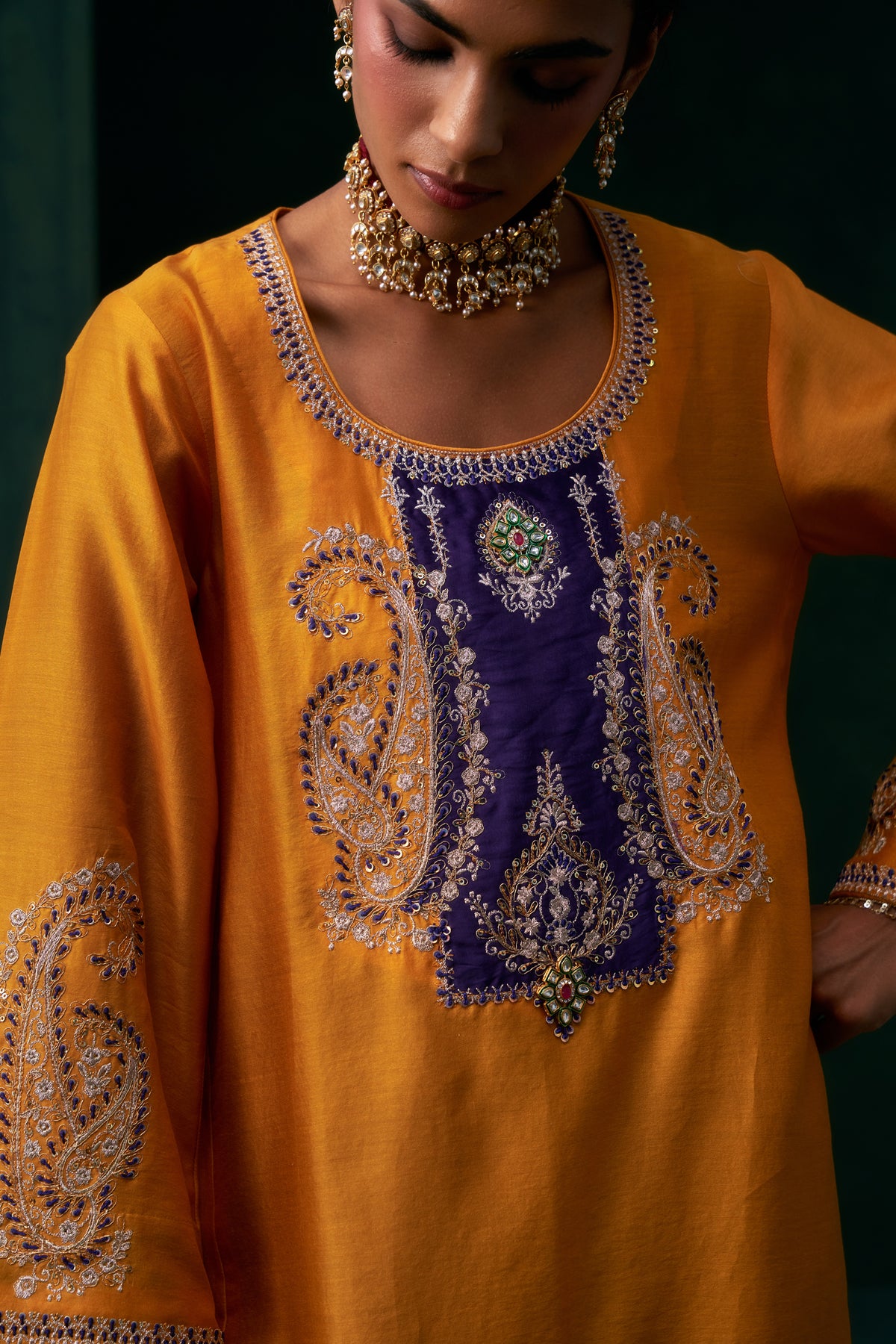 Mehrin Chanderi Satin Embroidered Suit Set