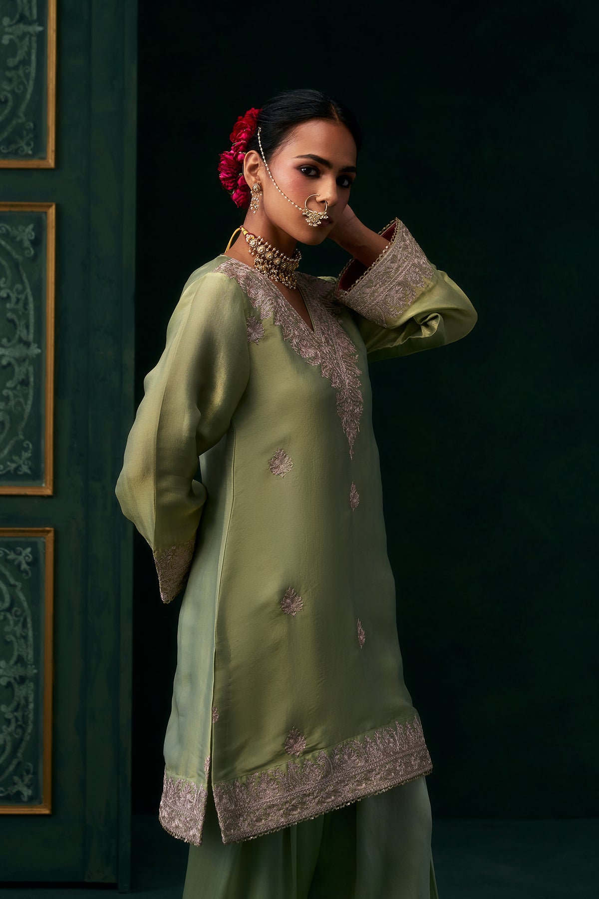 Saira Tissue Satin Embroidered Suit Set