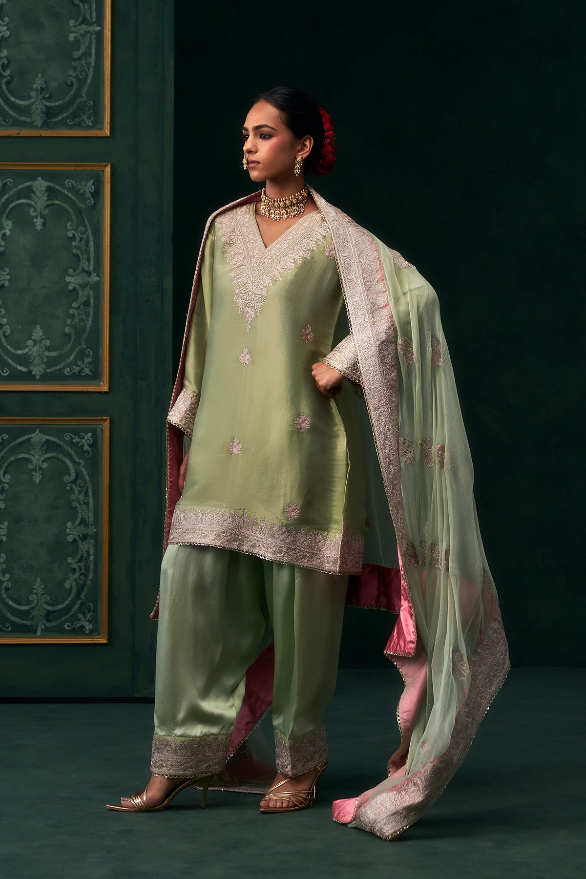 Saira Tissue Satin Embroidered Suit Set