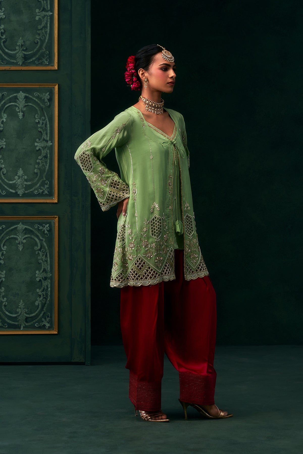 Aaira Crepe Embroidered Jacket Set