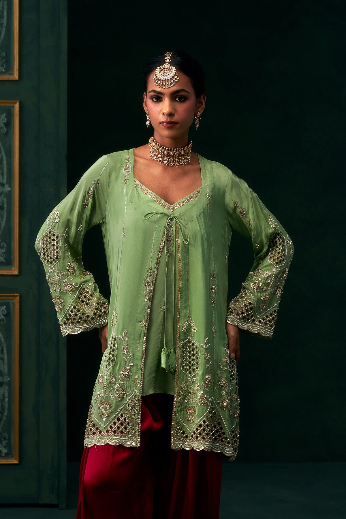 Aaira Crepe Embroidered Jacket Set