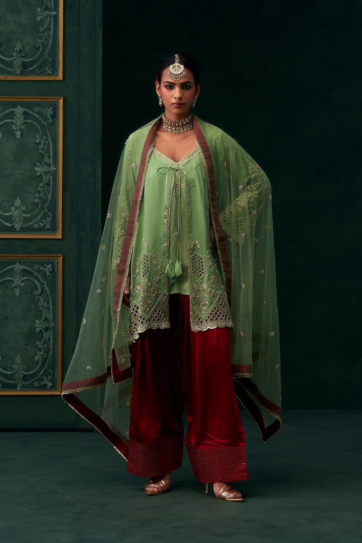 Aaira Crepe Embroidered Jacket Set