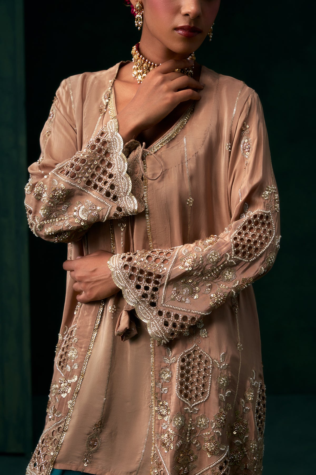 Elina Crepe Embroidered Jacket Set