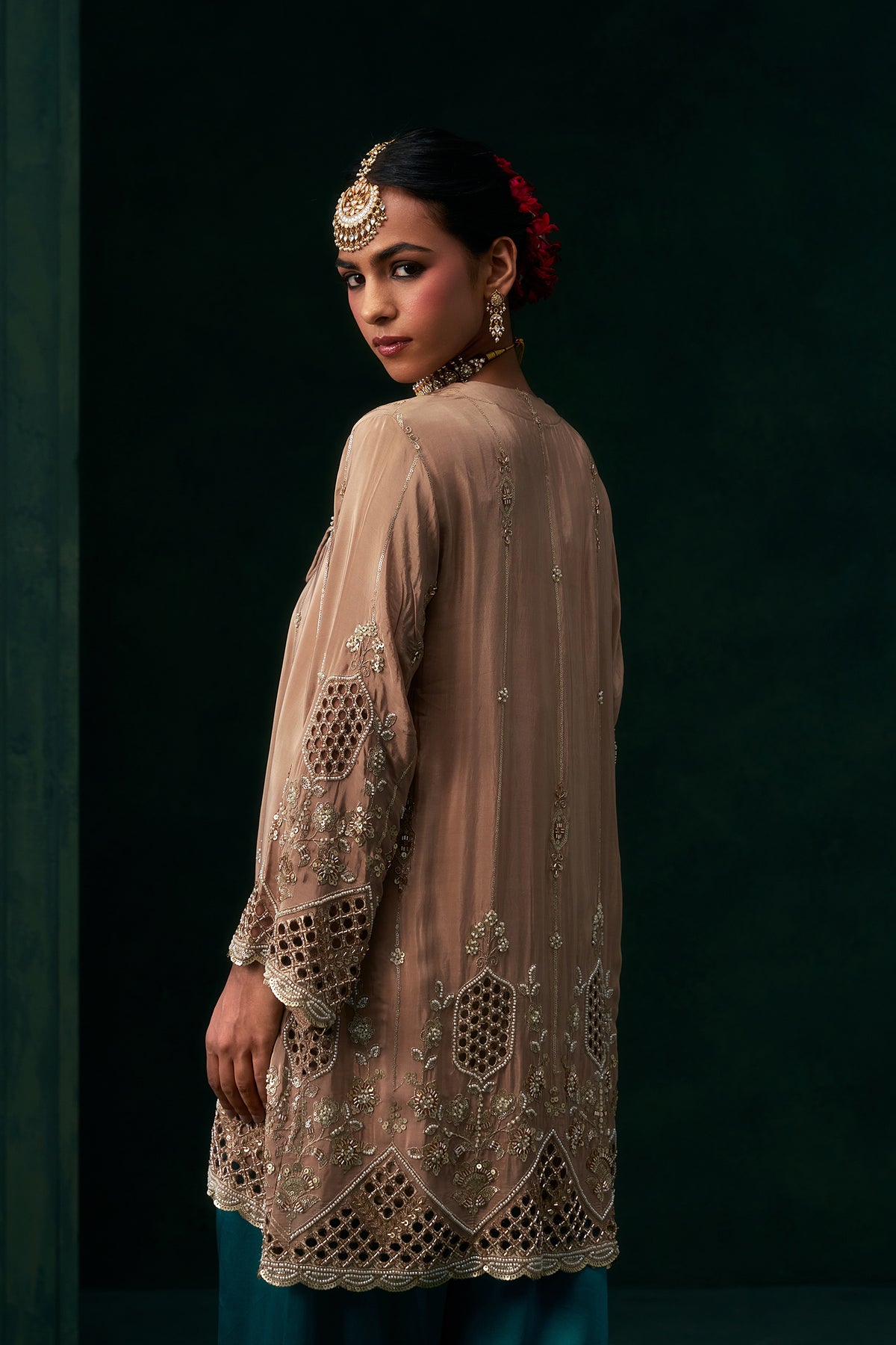 Elina Crepe Embroidered Jacket Set