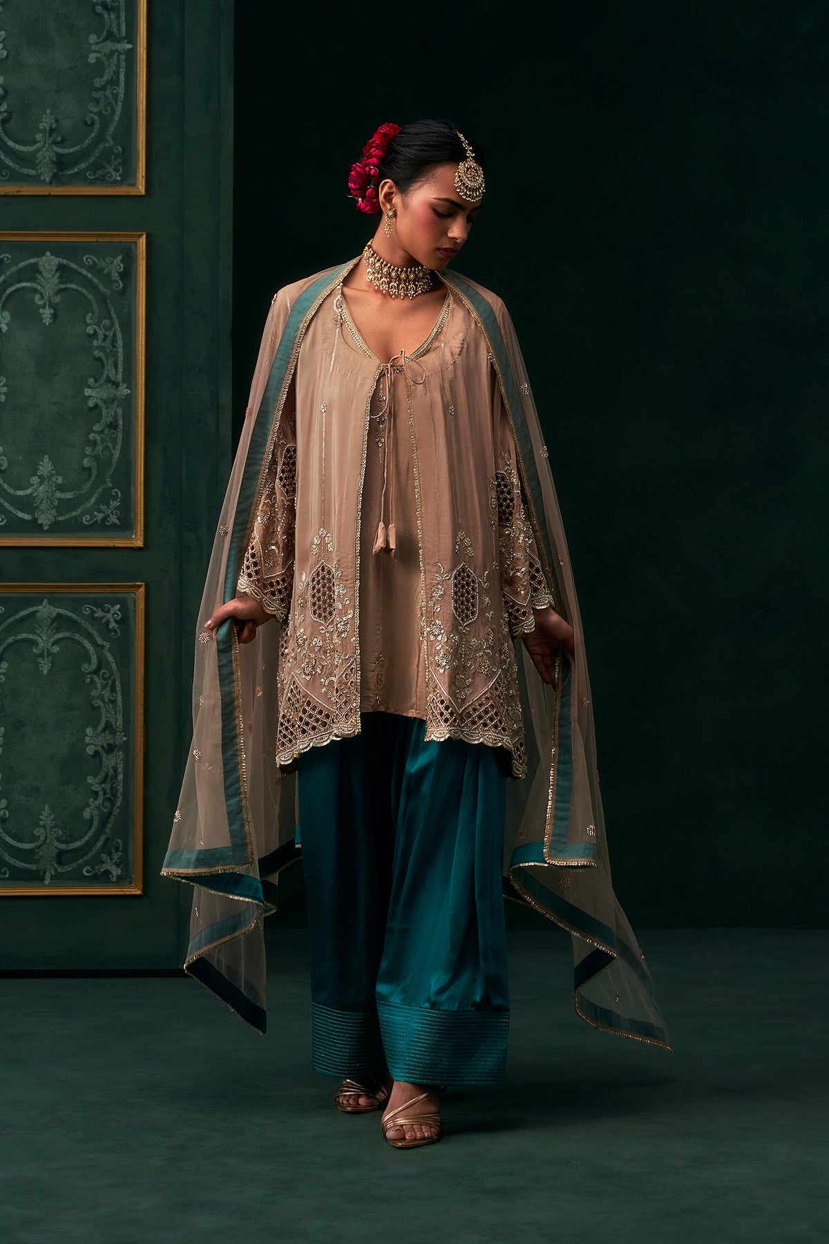 Elina Crepe Embroidered Jacket Set