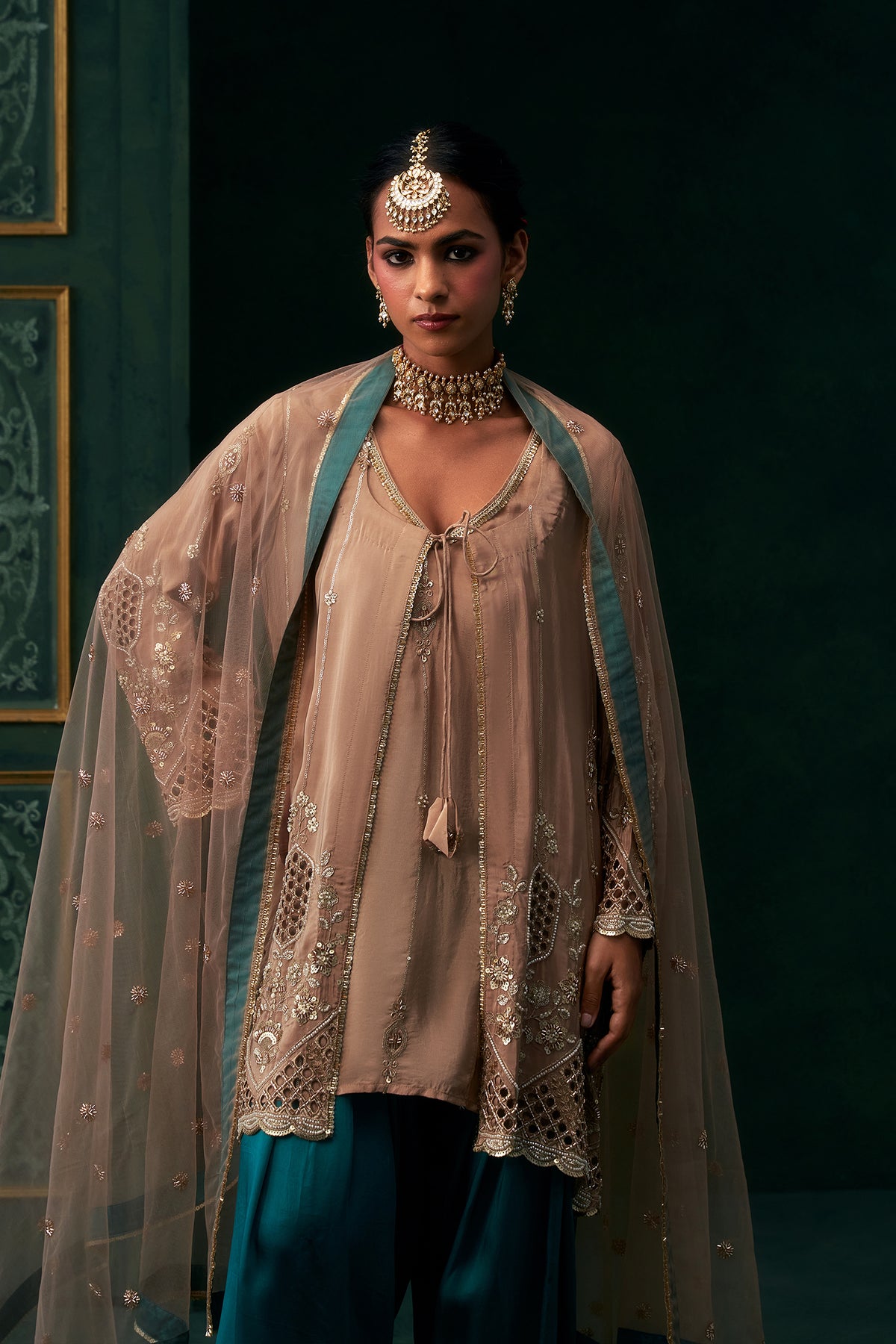 Elina Crepe Embroidered Jacket Set