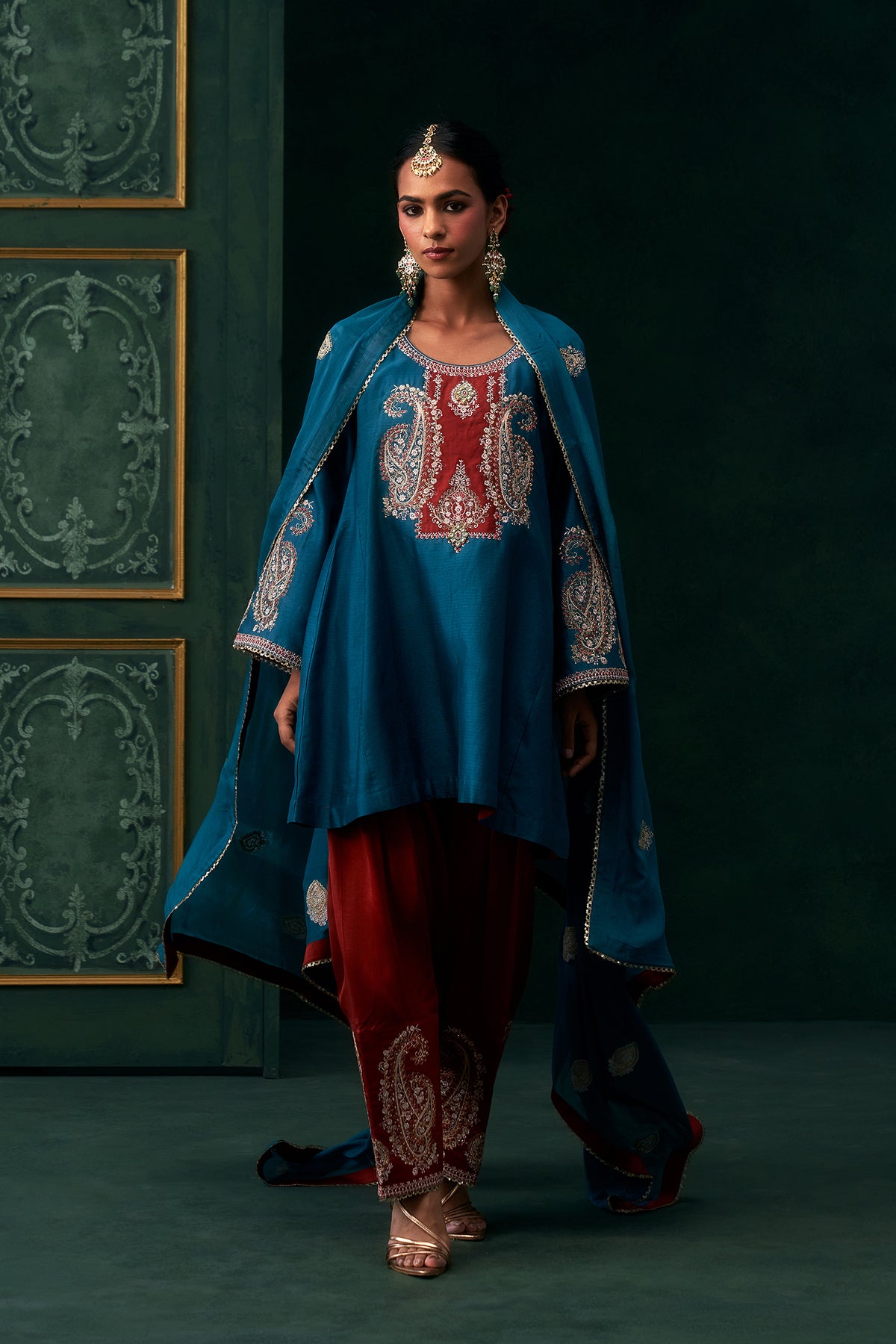 Amani Chanderi Satin Embroidered Suit Set