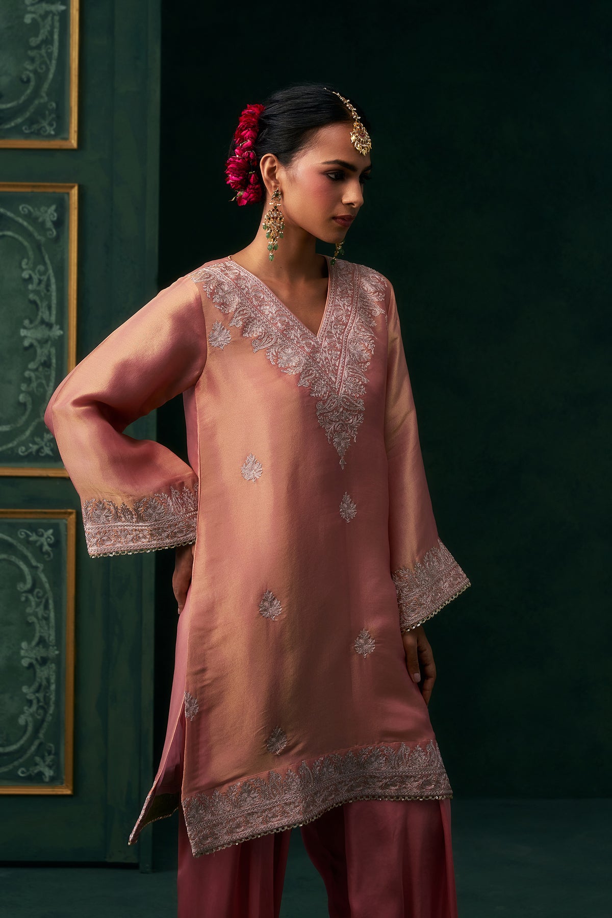 Anvika Tissue Satin Embroidered Suit Set