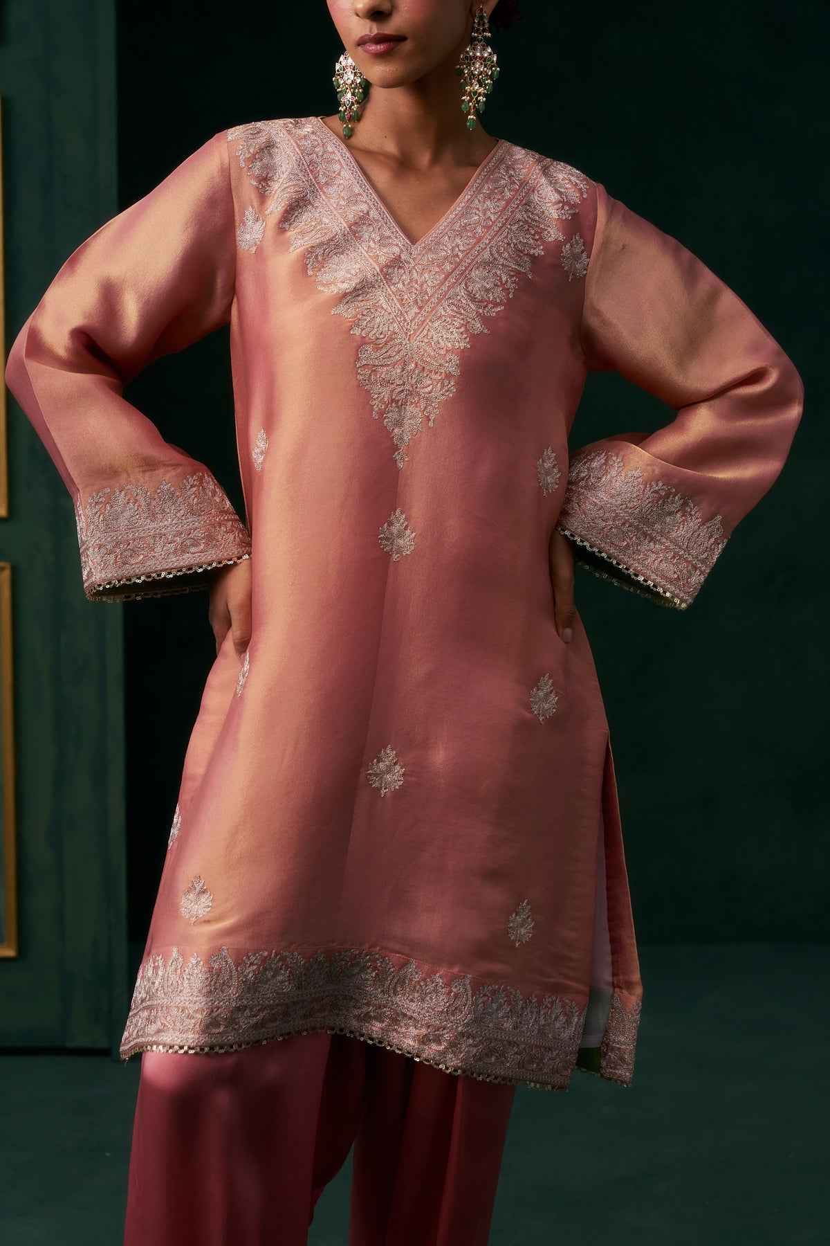 Anvika Tissue Satin Embroidered Suit Set